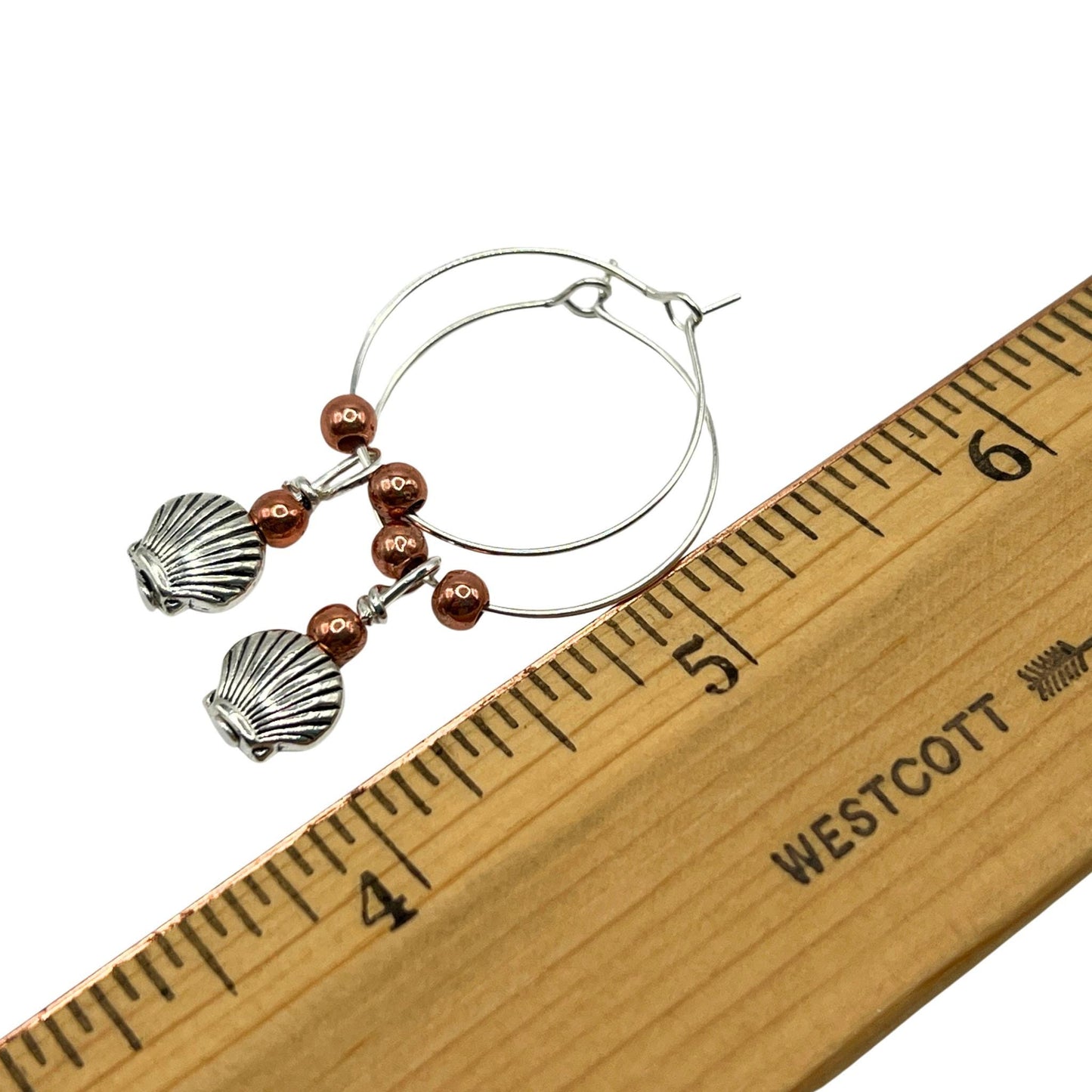 Seashell Hoop Earrings – Mixed Metal Boho Beach Jewelry, Mother’s Day Gift for Her