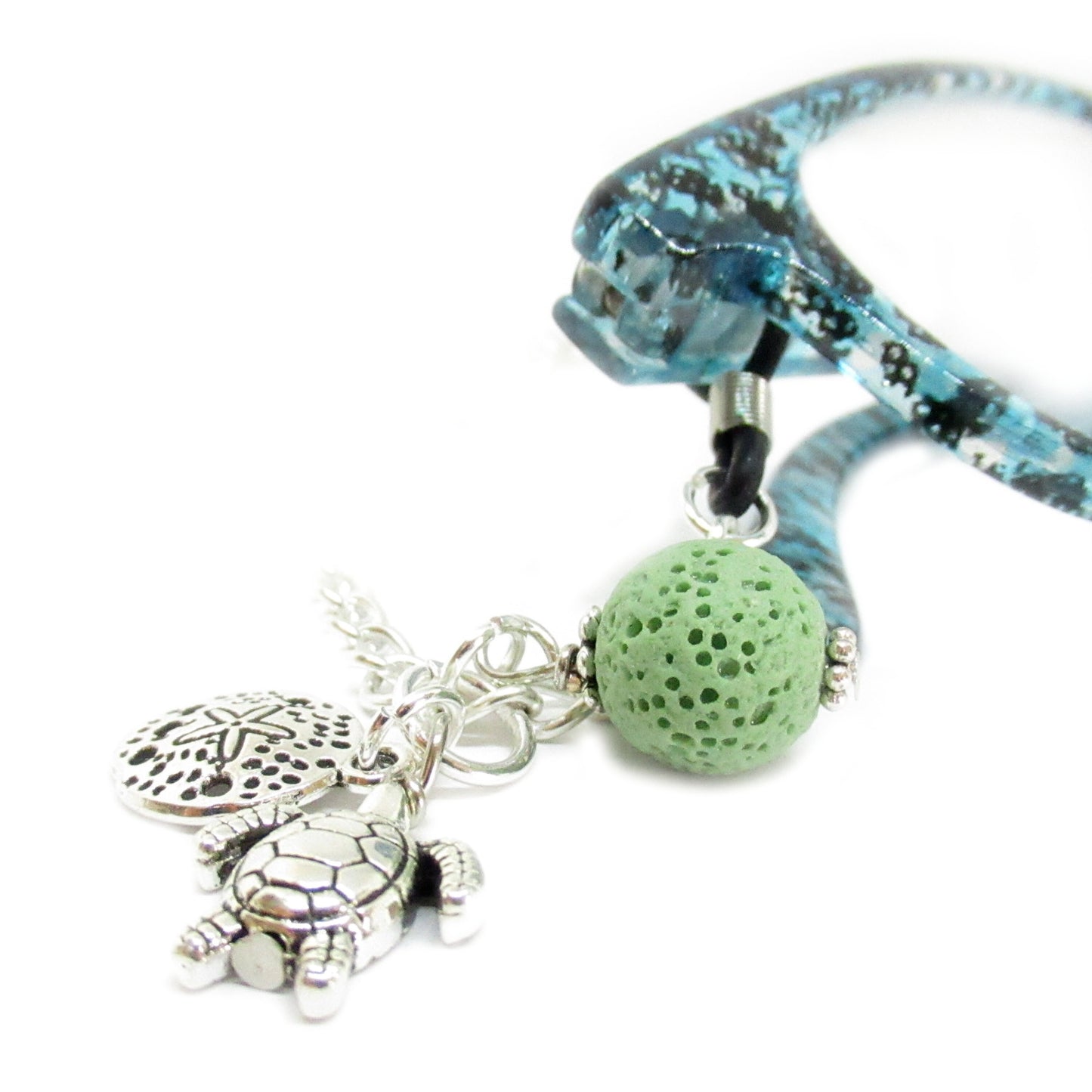 Sea Turtle Eyeglass Lanyard – Sand Dollar & Lava Bead Aromatherapy Glasses Necklace, Coastal Gift