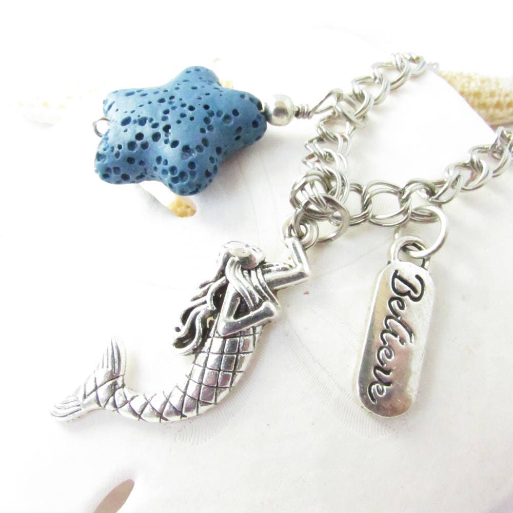 Mermaid Car Charm – Rear View Mirror Lava Bead Aromatherapy Diffuser, Coastal Beach Gift