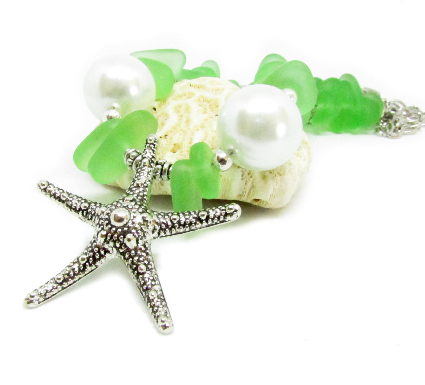 Starfish Curtain Tiebacks – Green Sea Glass Beaded Drapery Holdbacks (Set of 2)
