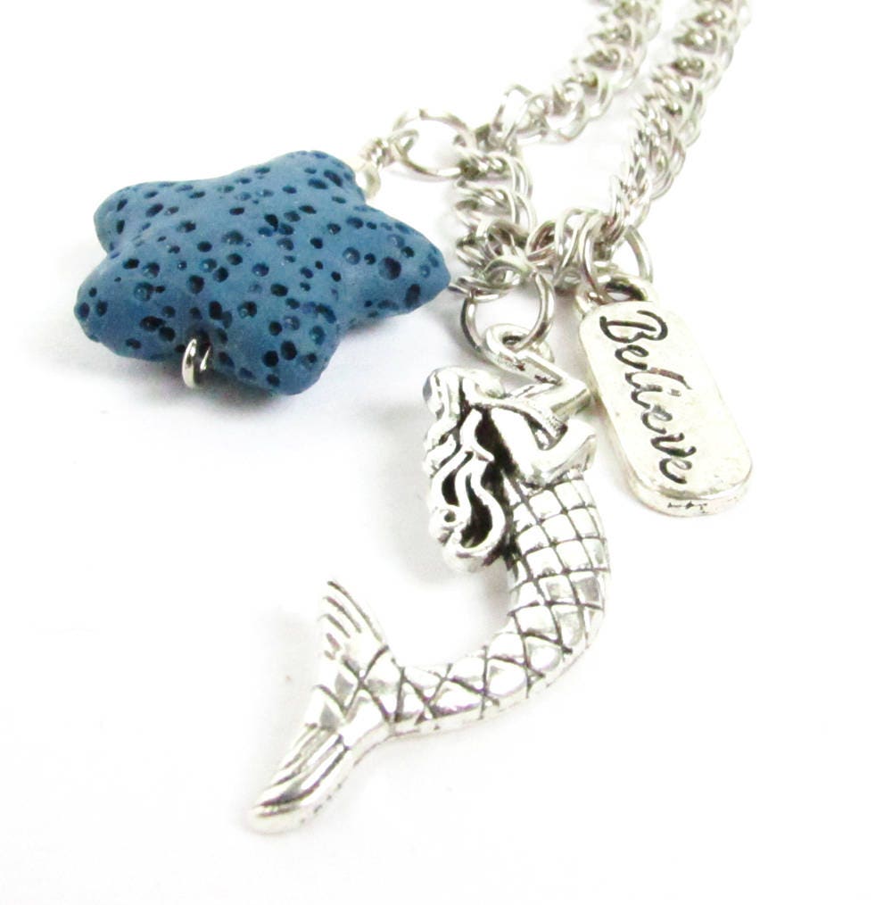 Mermaid Car Charm – Rear View Mirror Lava Bead Aromatherapy Diffuser, Coastal Beach Gift