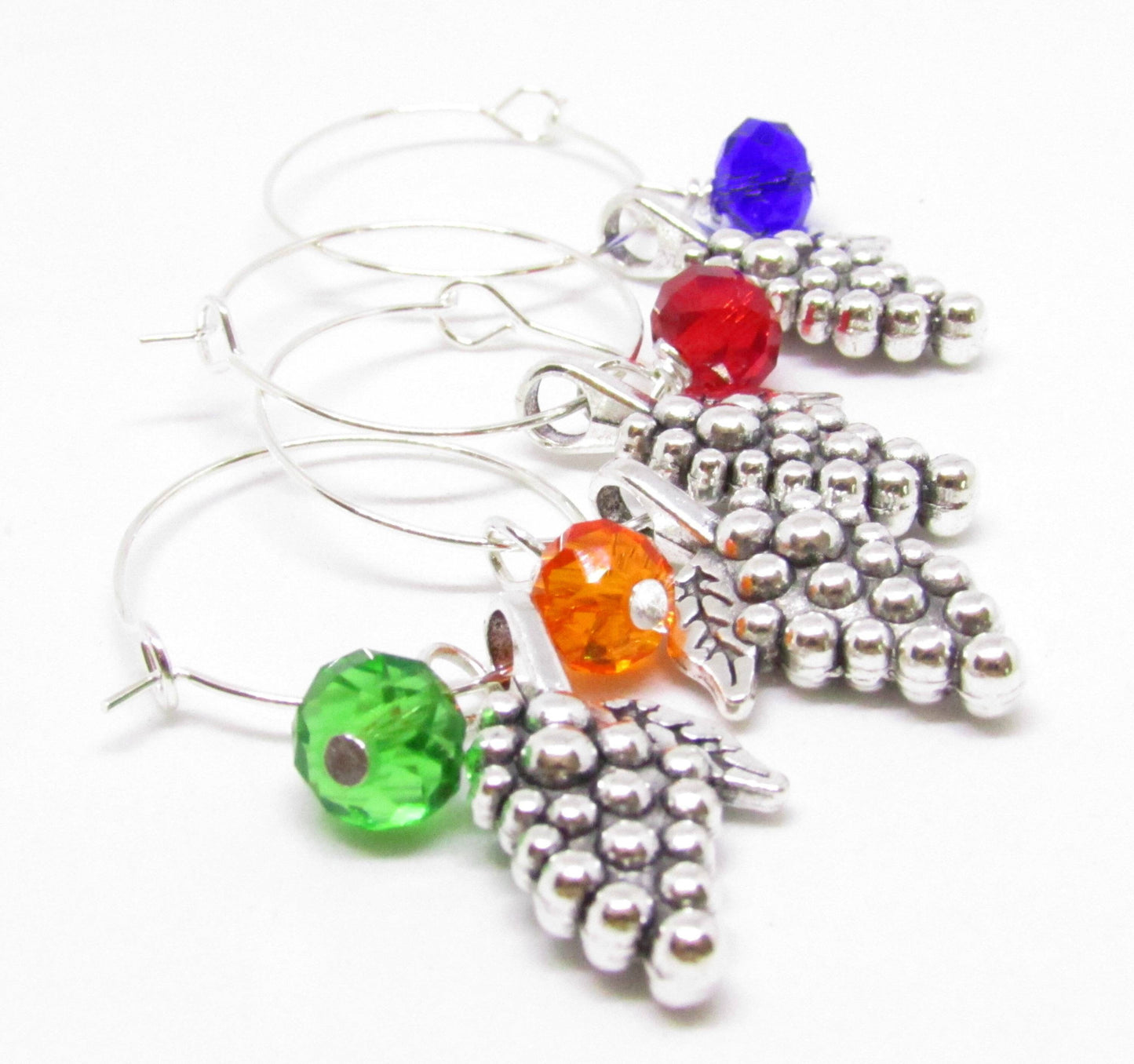 Grape Wine Glass Charms – Crystal Faceted Bead Party Favors, Handmade Set of 6