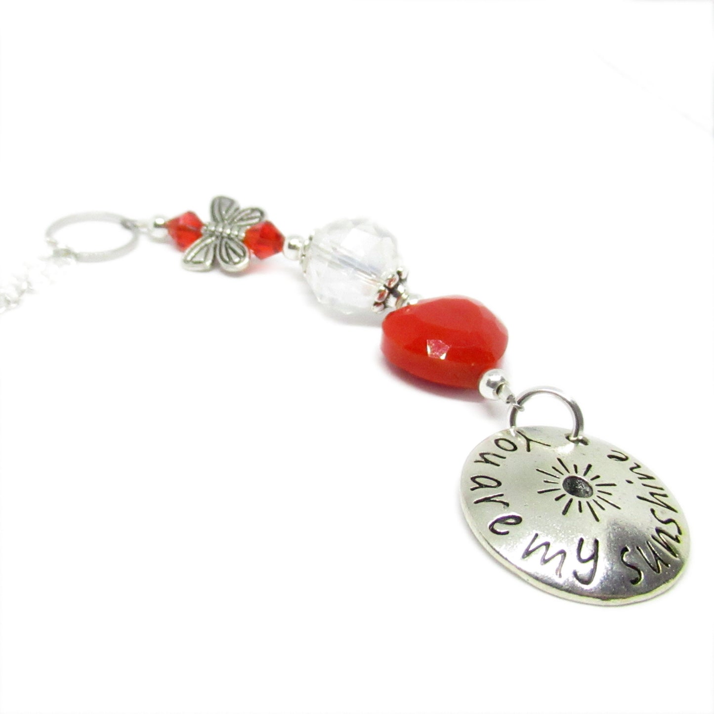 Seashell Car Charm – Rear View Mirror Sun Catcher with Crystal Heart & Sea Glass