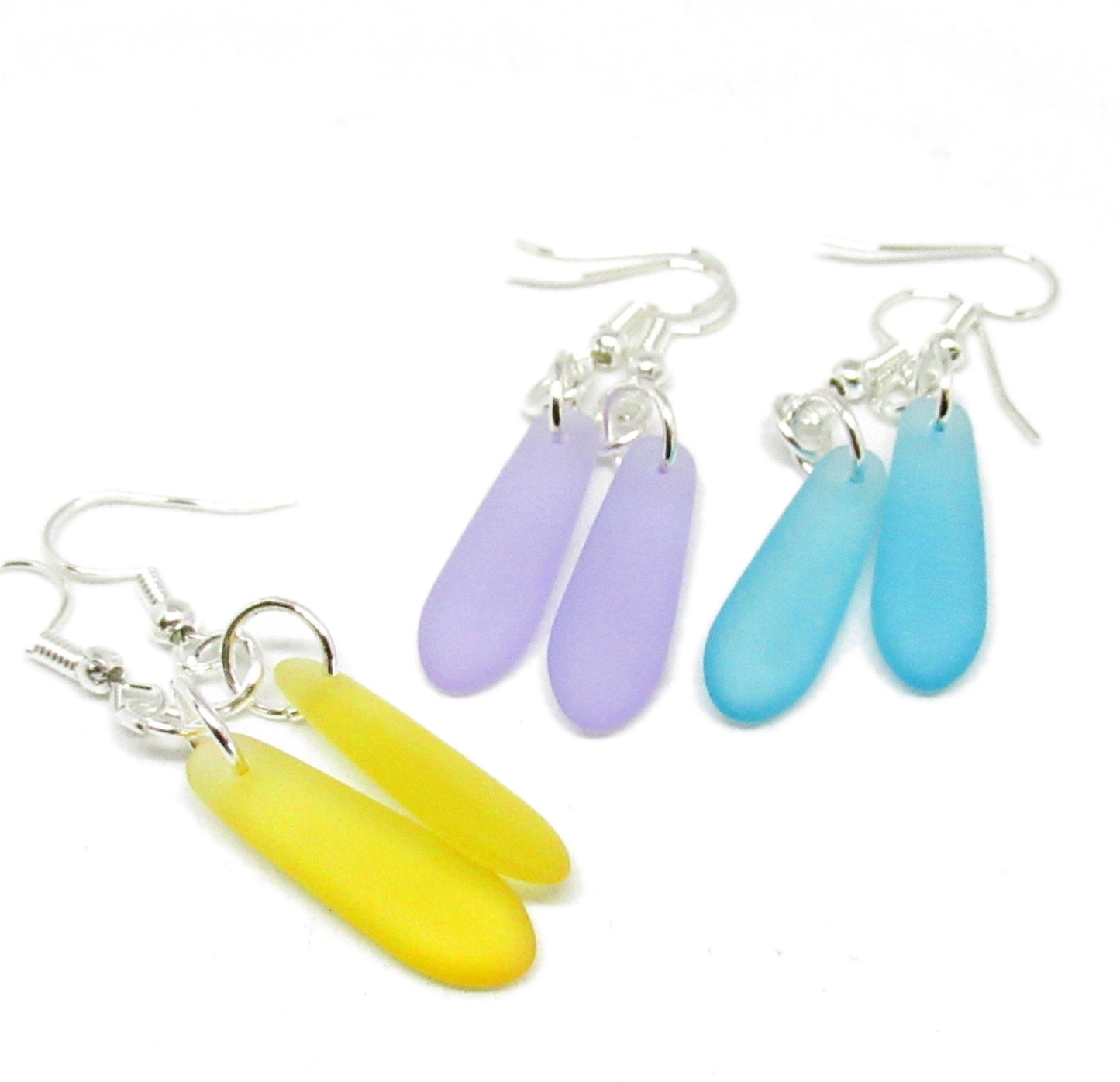 Sea Glass Teardrop Dangle Earrings – Lightweight Coastal Beach Jewelry, Choose Your Color