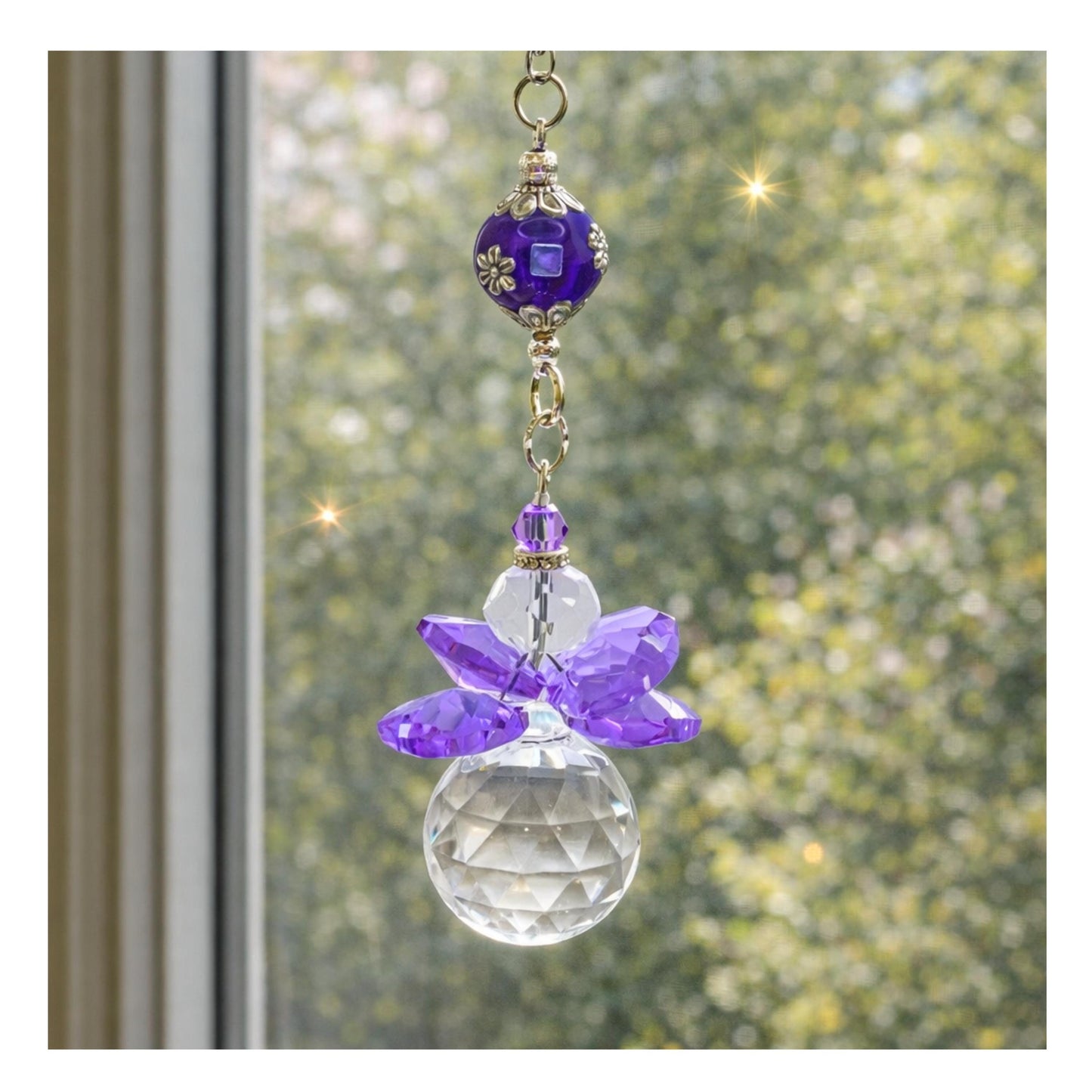 Crystal Angel Sun Catcher – Faceted Crystal Ball Rear View Mirror Charm, Choose Your Color