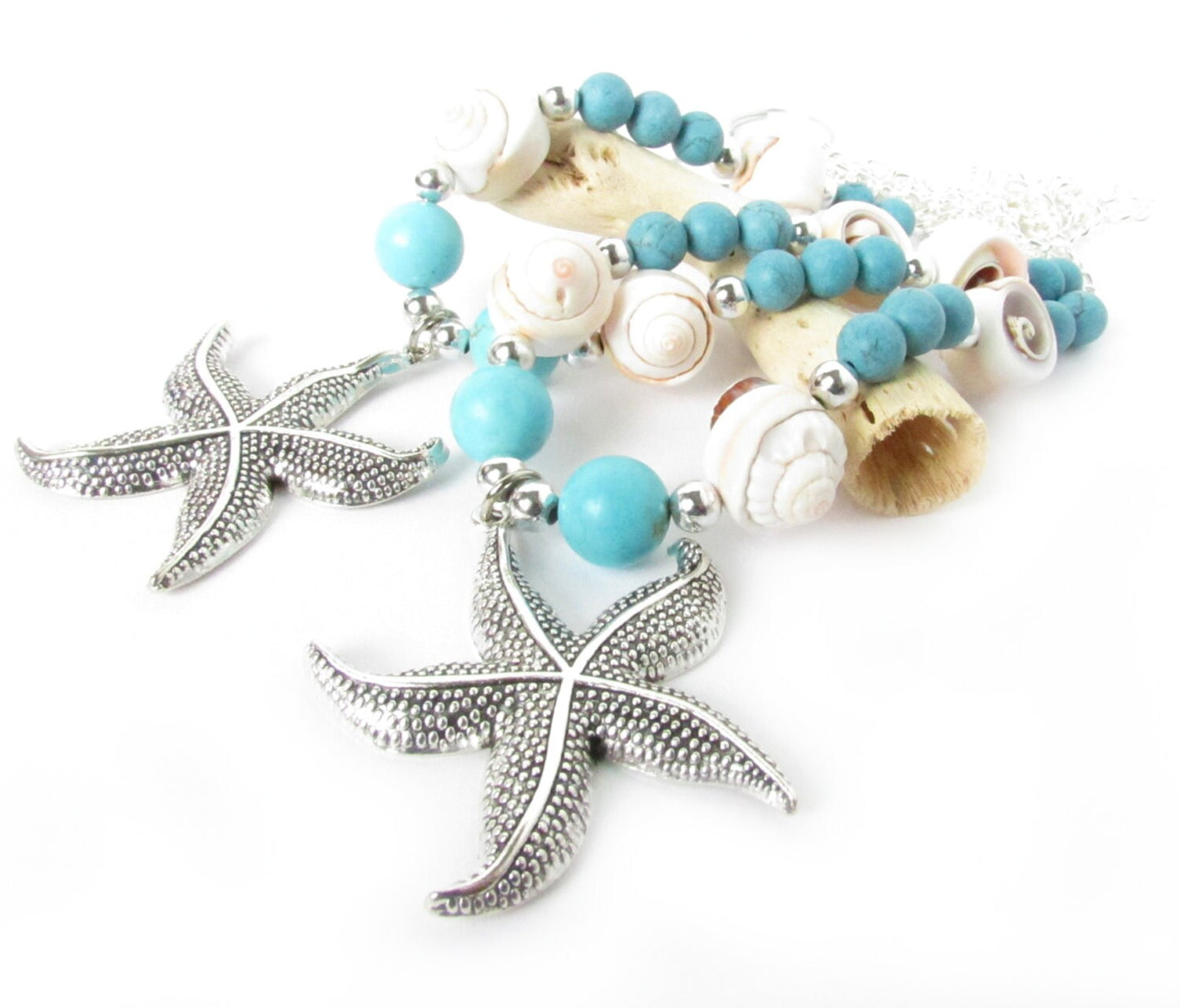 Starfish Curtain Tiebacks – Turquoise Beaded Coastal Beach Decor, Set of 2