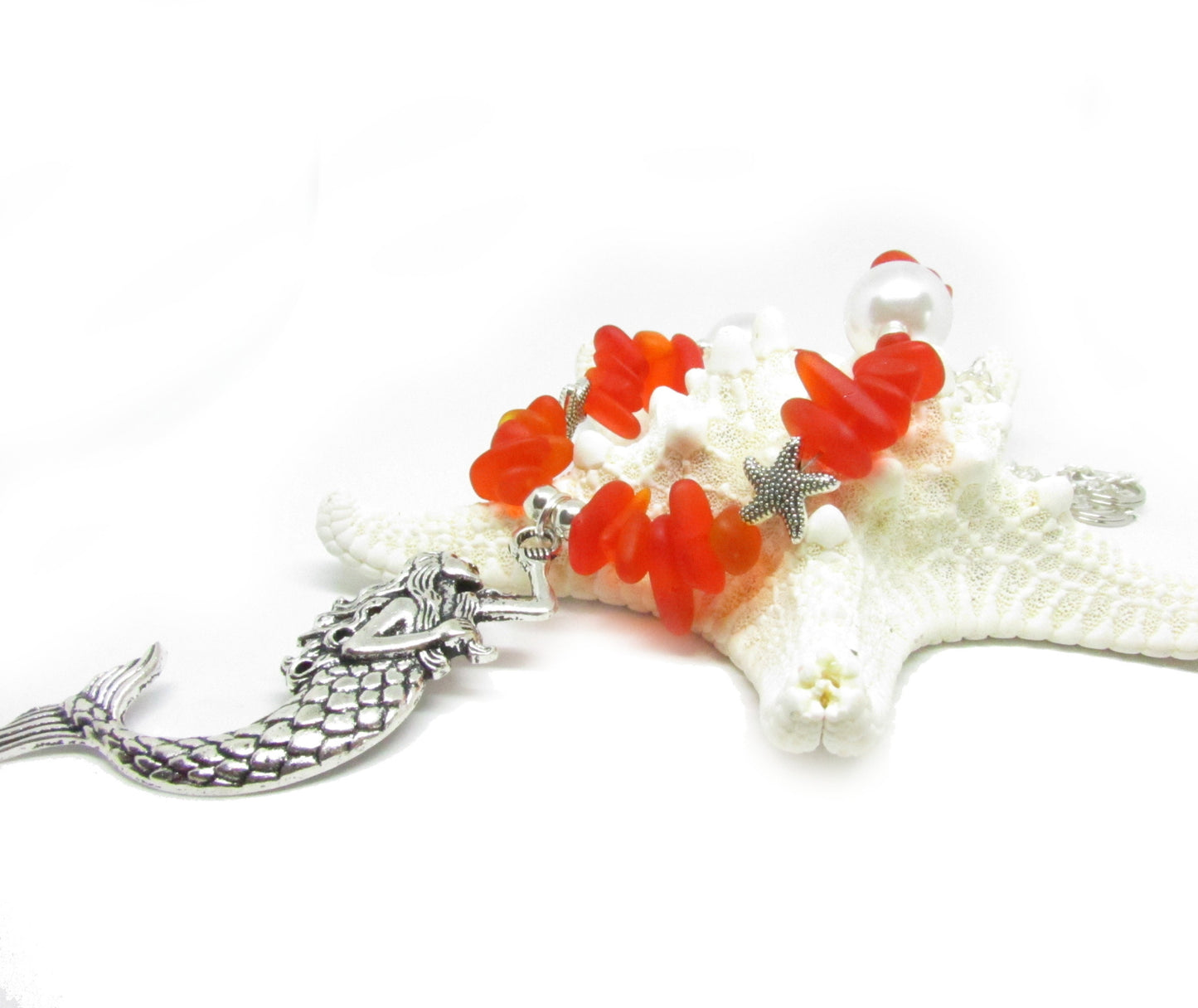 Mermaid Curtain Tiebacks – Sea Glass & Pearl Beaded Beach Home Decor, Handmade Set of 2