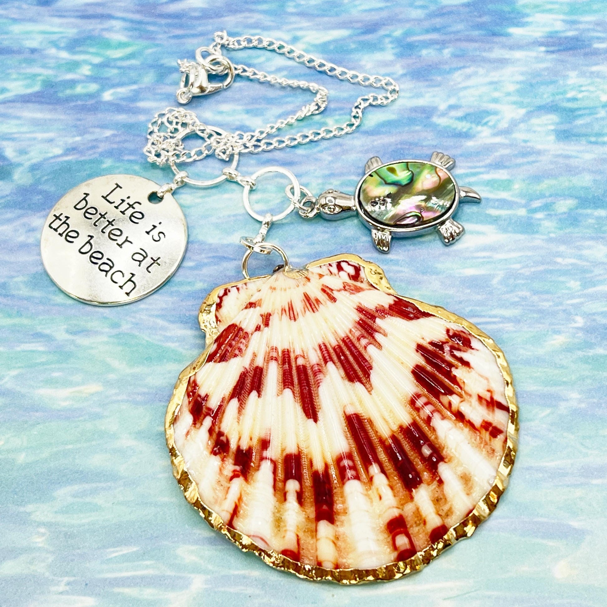 Abalone turtle pendant car charm hanging from rearview mirror, ocean lover beach gift