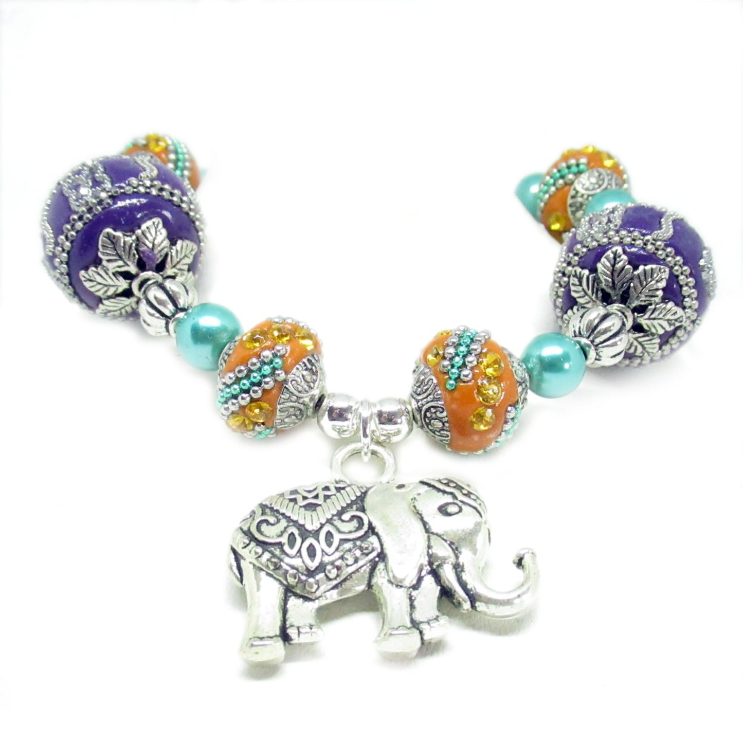 Elephant Curtain Tiebacks – Purple & Orange 3D Beaded Boho Drapery Holdbacks, Handmade Set of 2