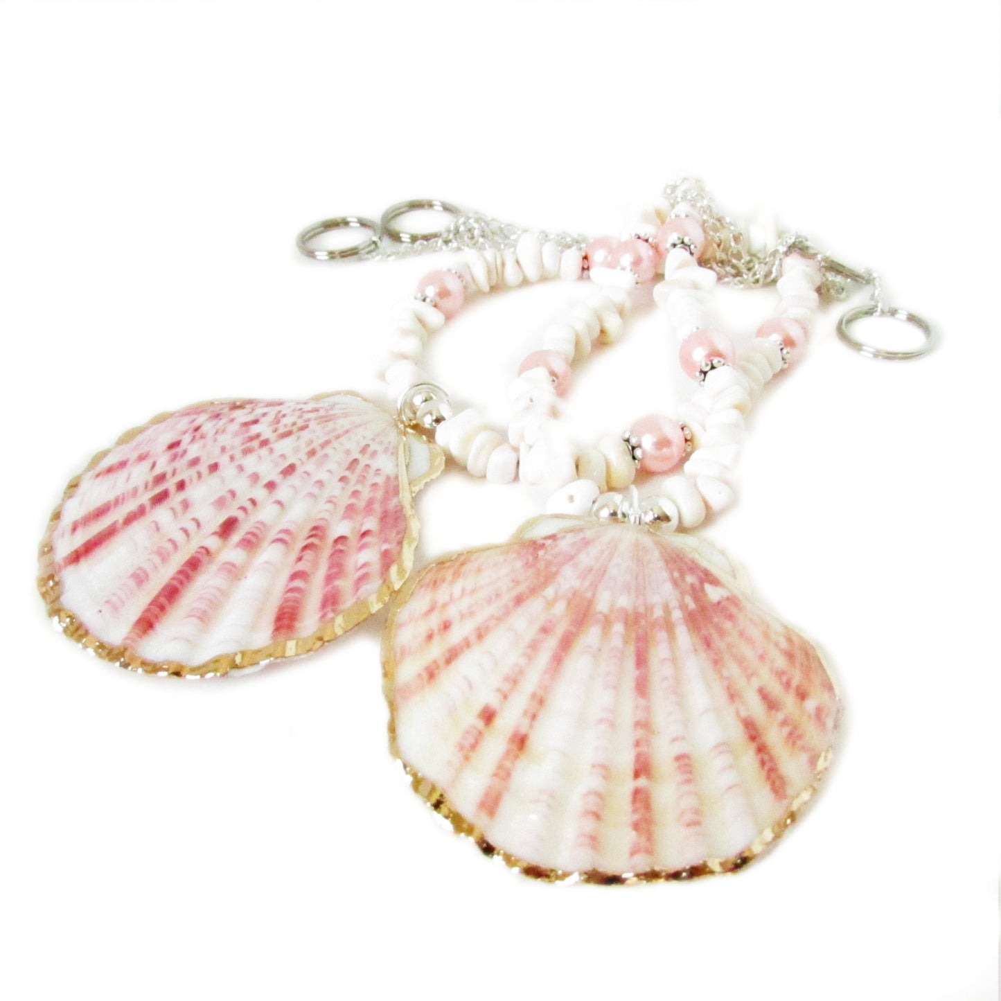 Pink Shell Curtain Tiebacks – Beachy Beaded Window Decor, Set of 2, 18 Inches