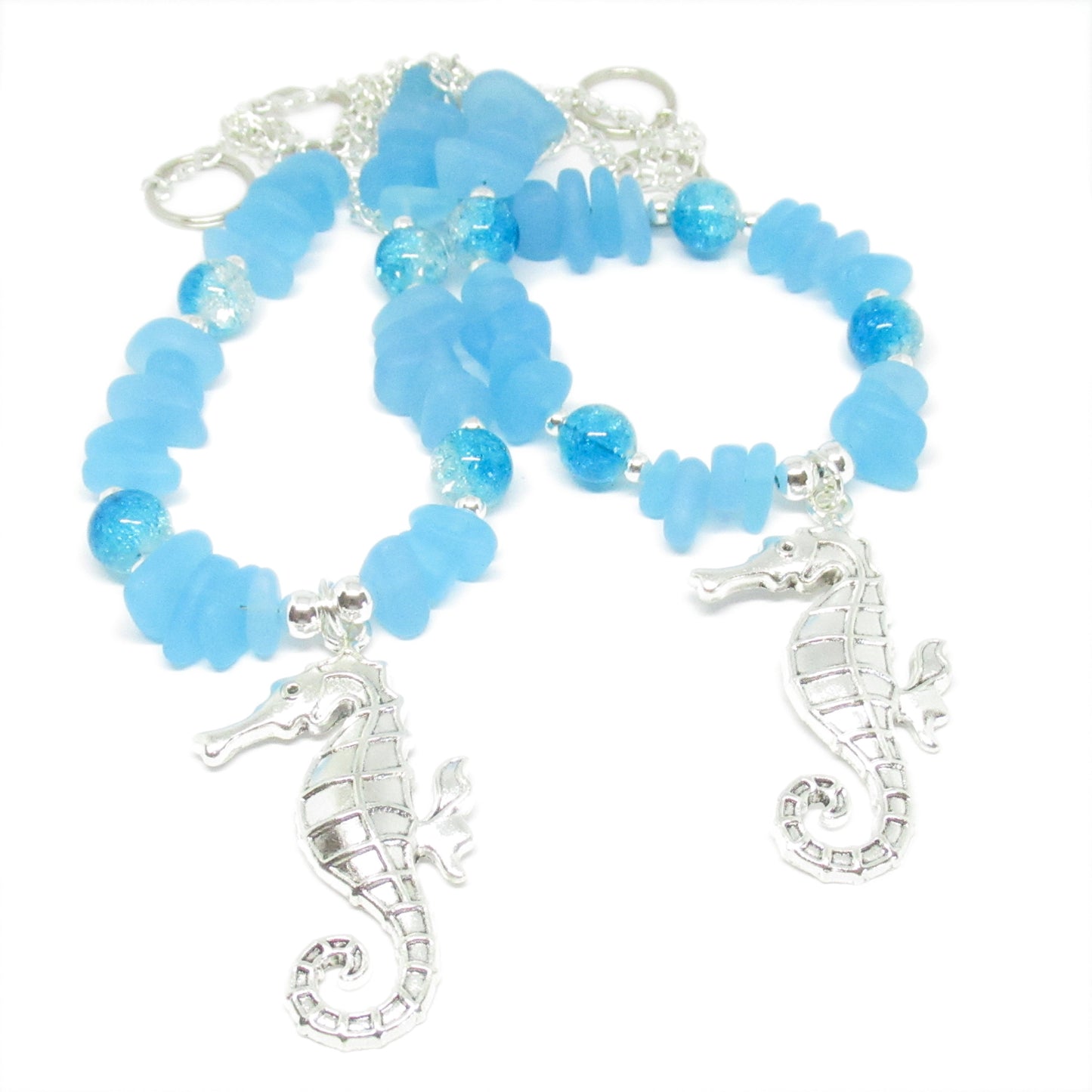 Seahorse Curtain Tiebacks – Sea Glass Beaded Drapery Holdbacks, Beach Cottage Decor