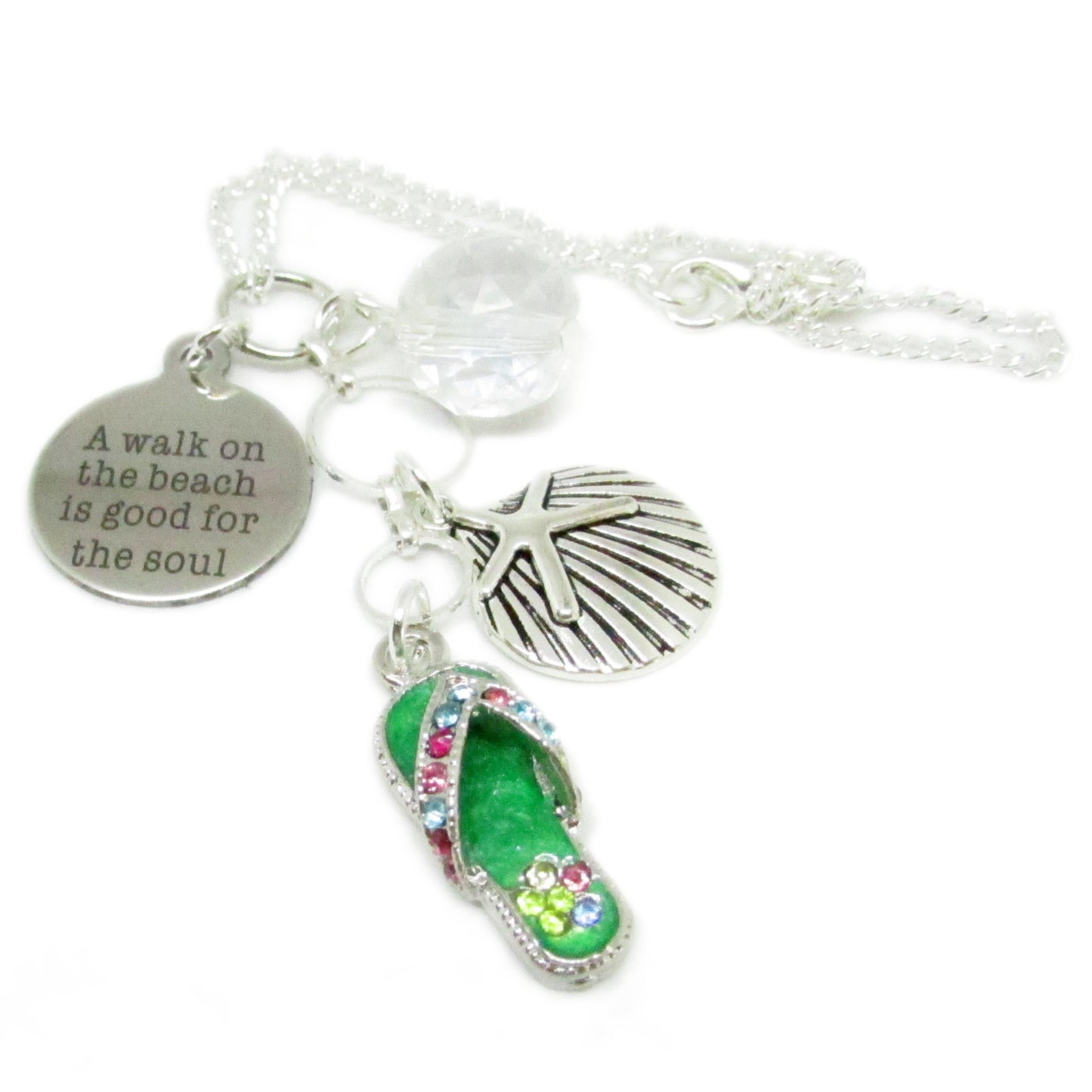 Tropical Car Mirror Charm – Starfish, Seashell & Flip Flop Suncatcher with Beach Quote