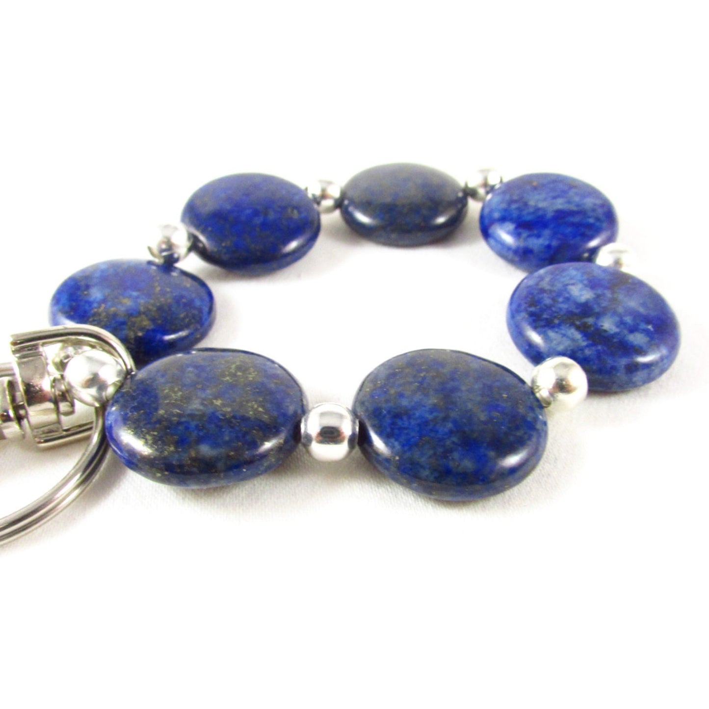 Lapis Lazuli Beaded Keychain Bracelet – Hands-Free Wristlet Keyring, Coastal Boho Gift
