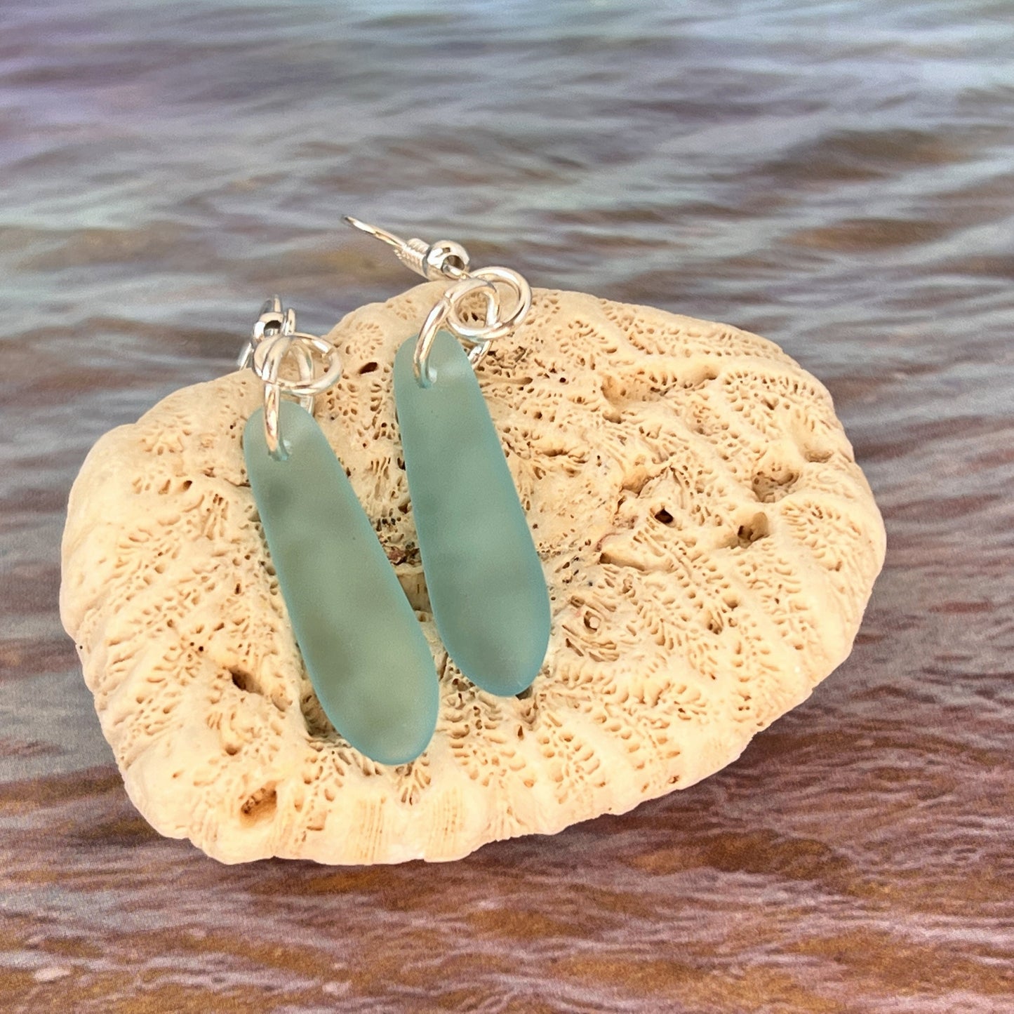 Sea Glass Teardrop Dangle Earrings – Lightweight Coastal Beach Jewelry, Choose Your Color