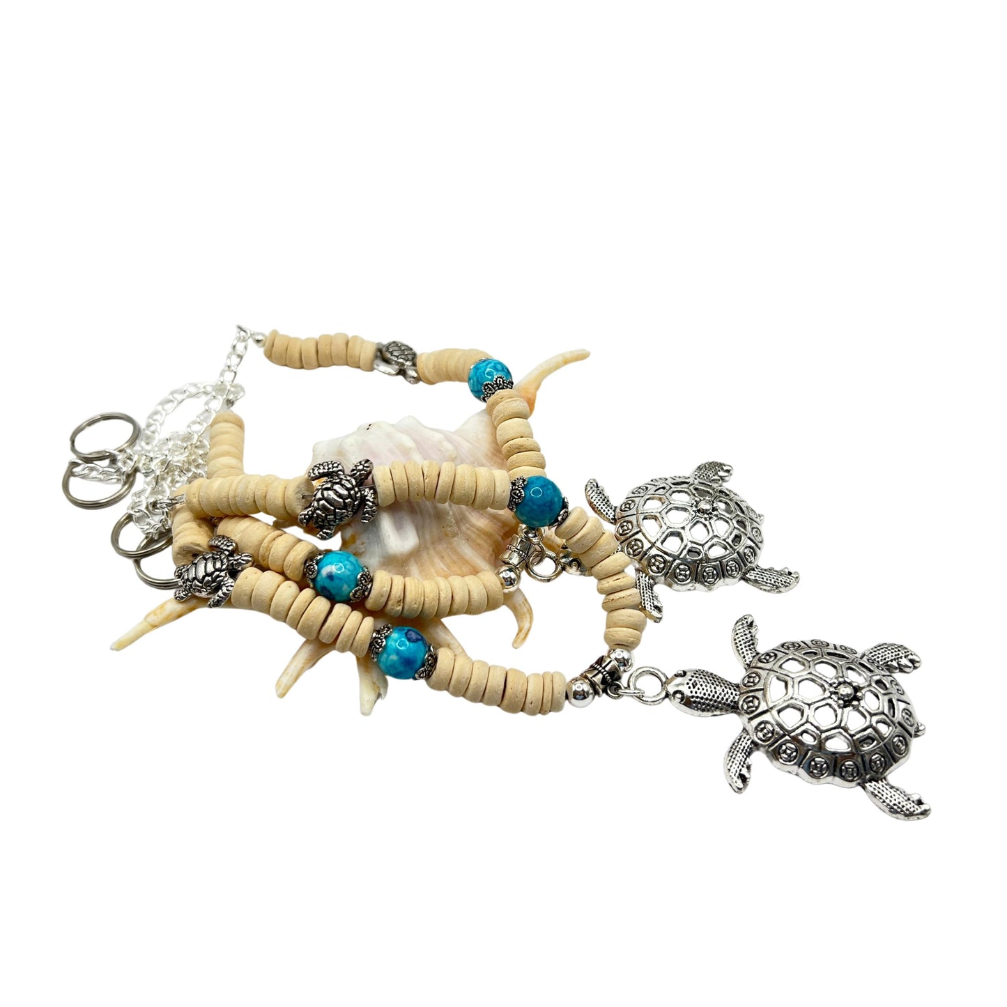 Sea Turtle Curtain Tiebacks – Coconut Shell & Sea Glass Nautical Beach Decor, Handmade Set of 2