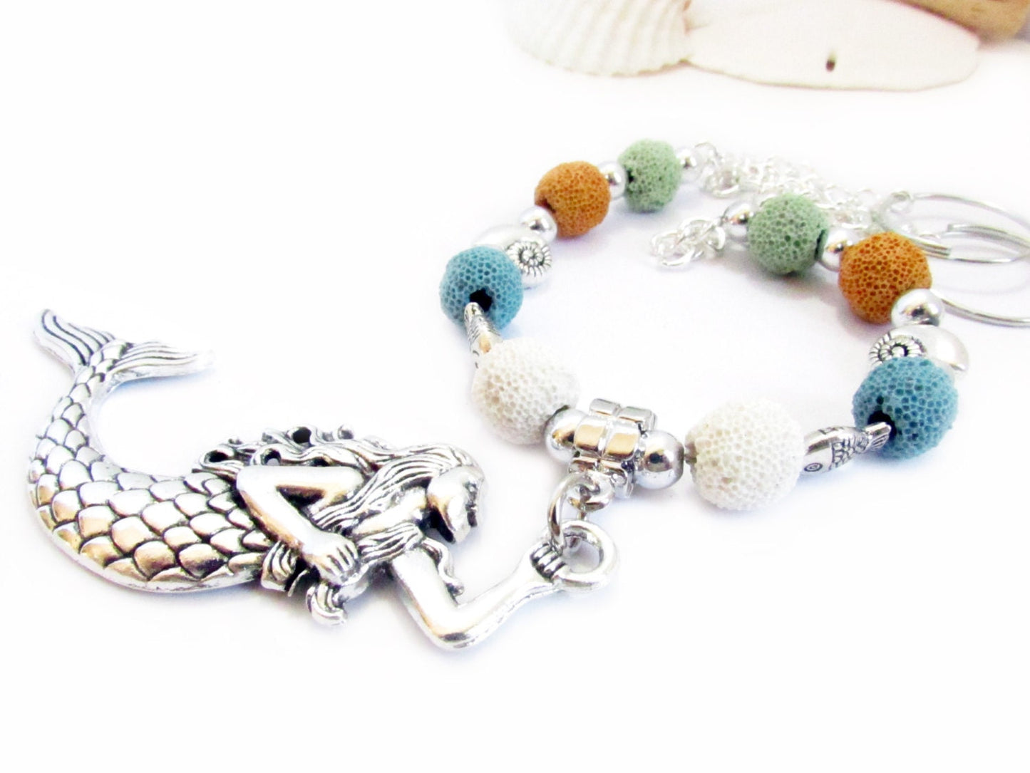Mermaid Curtain Tiebacks – Lava Bead Aromatherapy Essential Oil Diffuser, Beach Home Decor Set of 2
