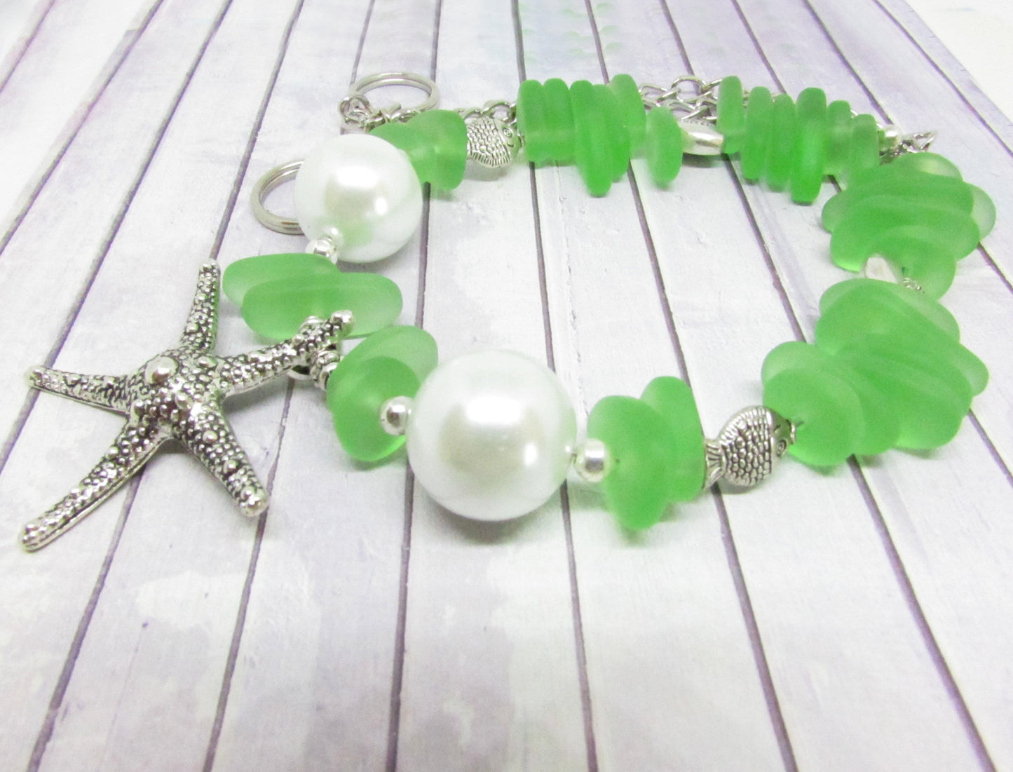 Starfish Curtain Tiebacks – Green Sea Glass Beaded Drapery Holdbacks (Set of 2)