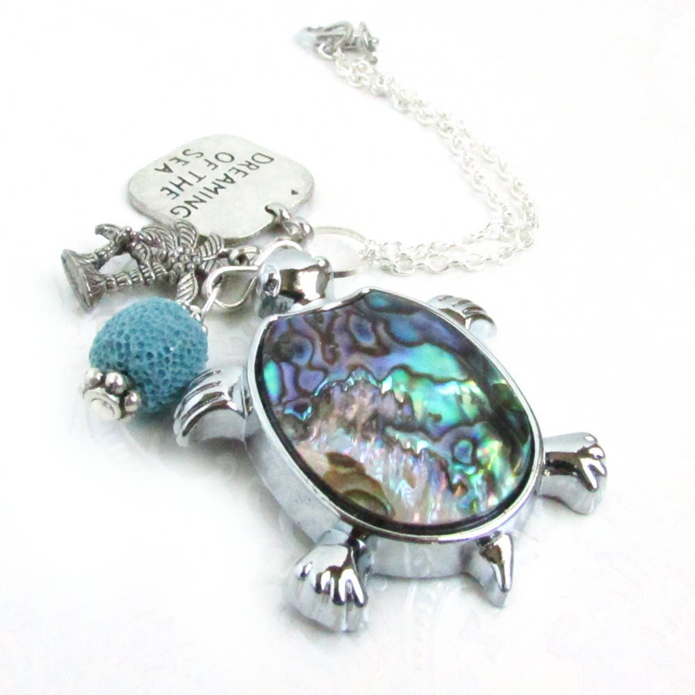 Sea Turtle Car Charm – Abalone Shell Rear View Mirror Diffuser with Lava Bead, Coastal Gift