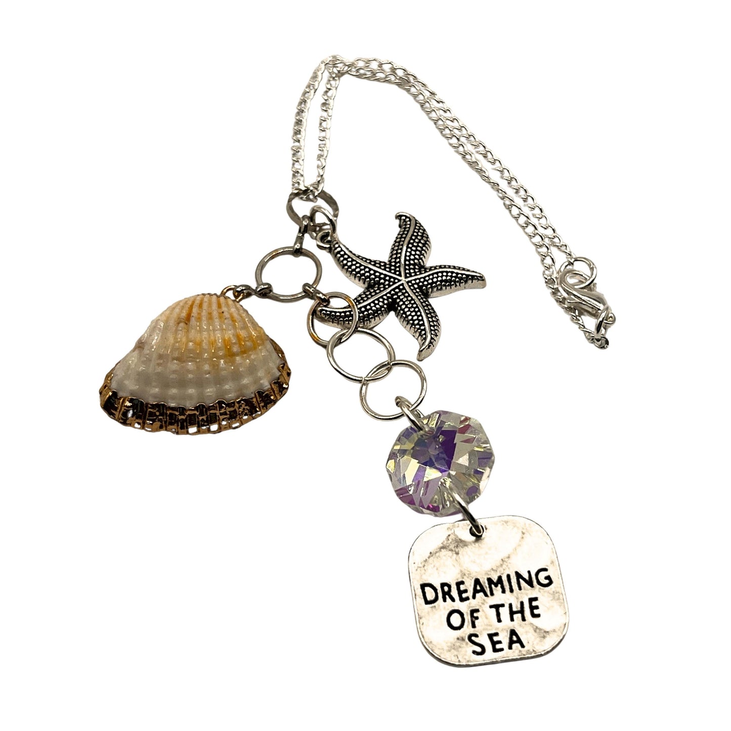 Sea Shell Rearview Mirror Charm, Starfish Beach Quote Suncatcher