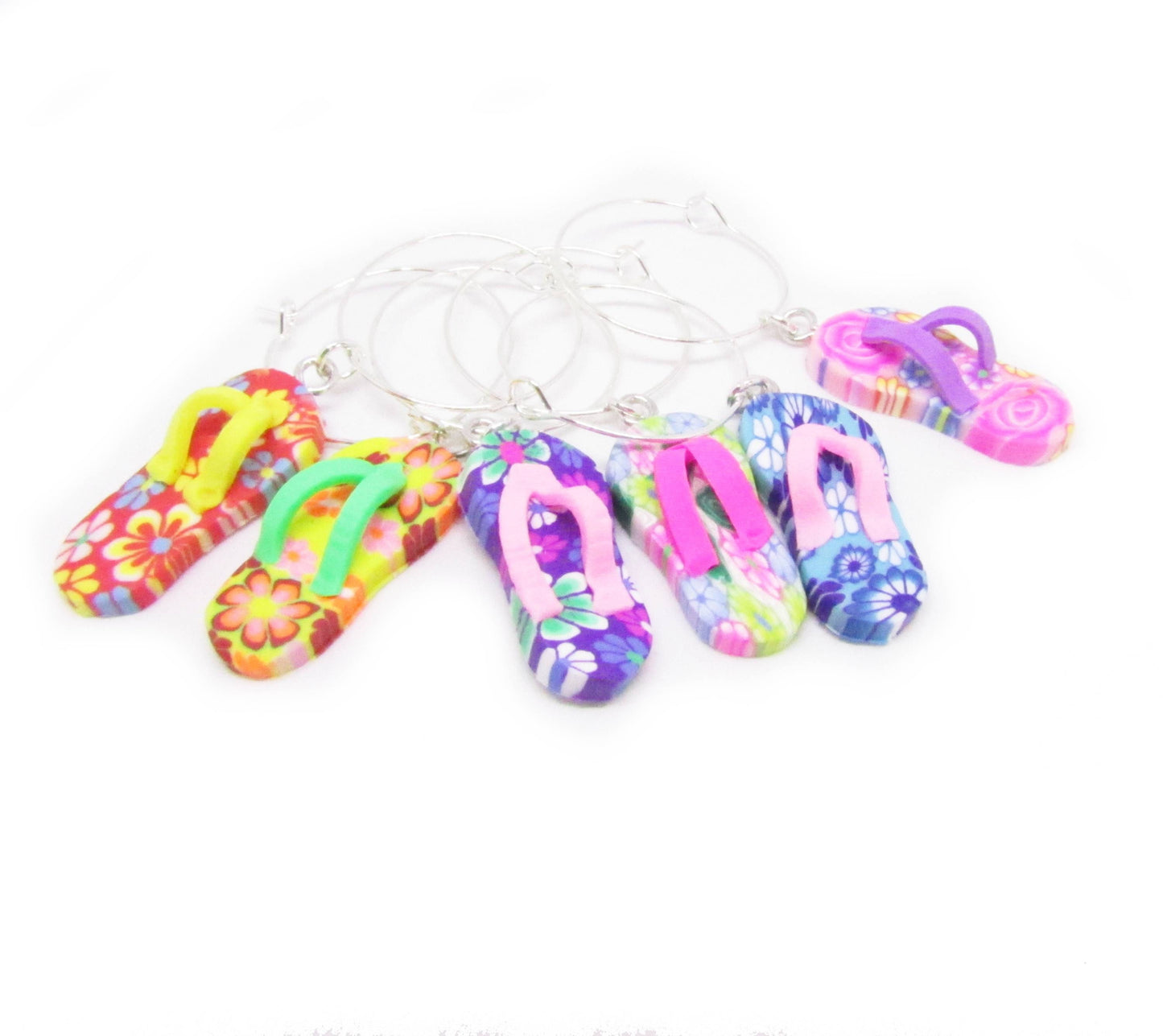 Flip Flop Wine Glass Charms – Colorful Beach Party Favors, Custom Sets of 4, 6, 8 or 10