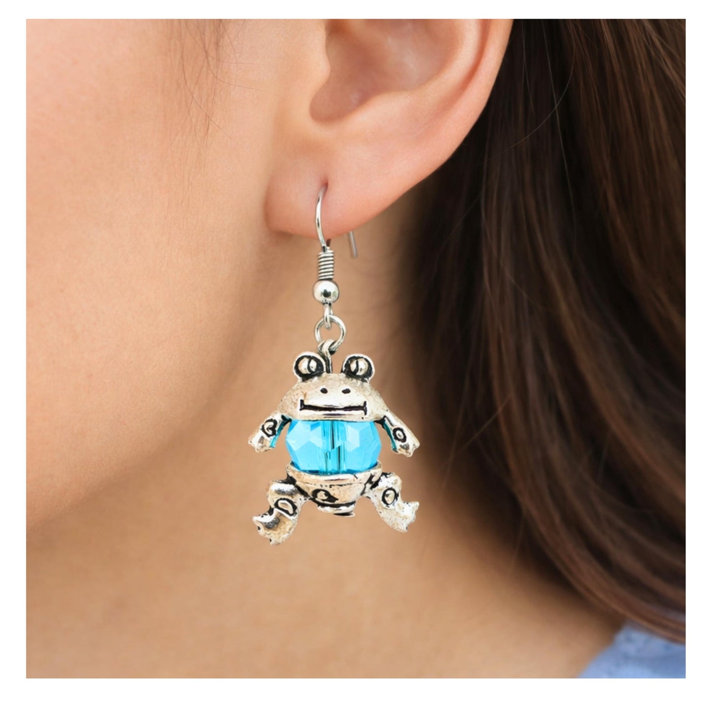 Crystal Frog Dangle Earrings – Fun Animal Jewelry, Choose Your Color, Handmade Gift for Her