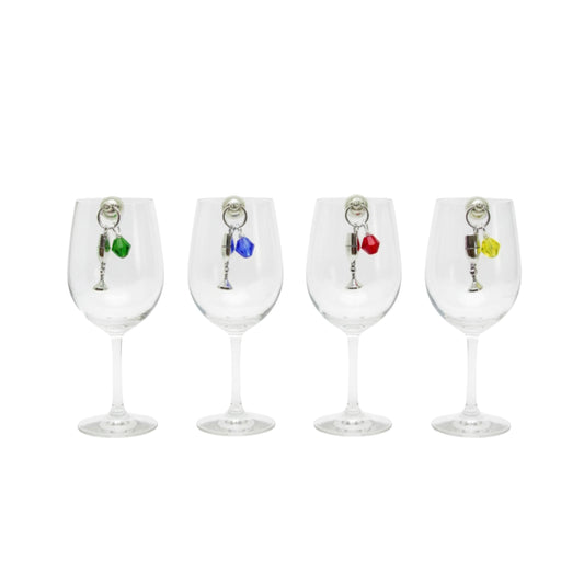 Handmade magnetic wine glass charms with sparkling faceted crystal beads in vibrant colors, set of 4 for stemless glassware