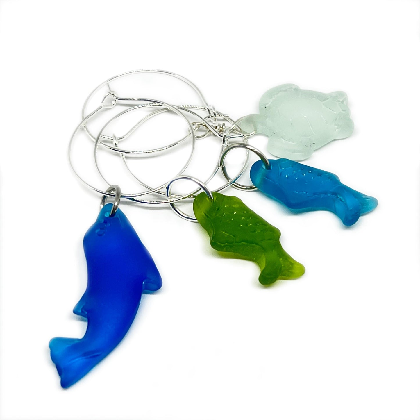 Sea Glass Wine Glass Charms – Coastal Drink Markers, Beach Party Decor, Set of 4