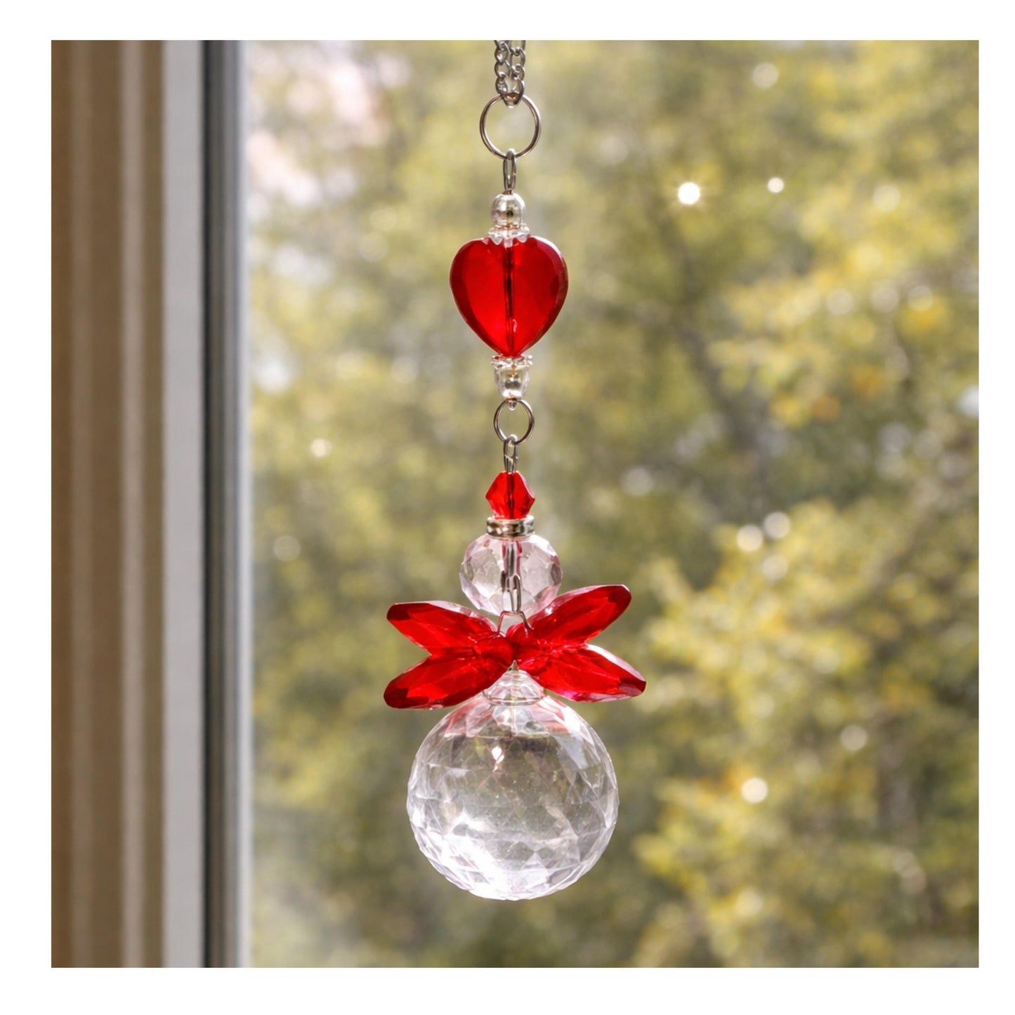 Crystal Angel Sun Catcher – Faceted Crystal Ball Rear View Mirror Charm, Choose Your Color