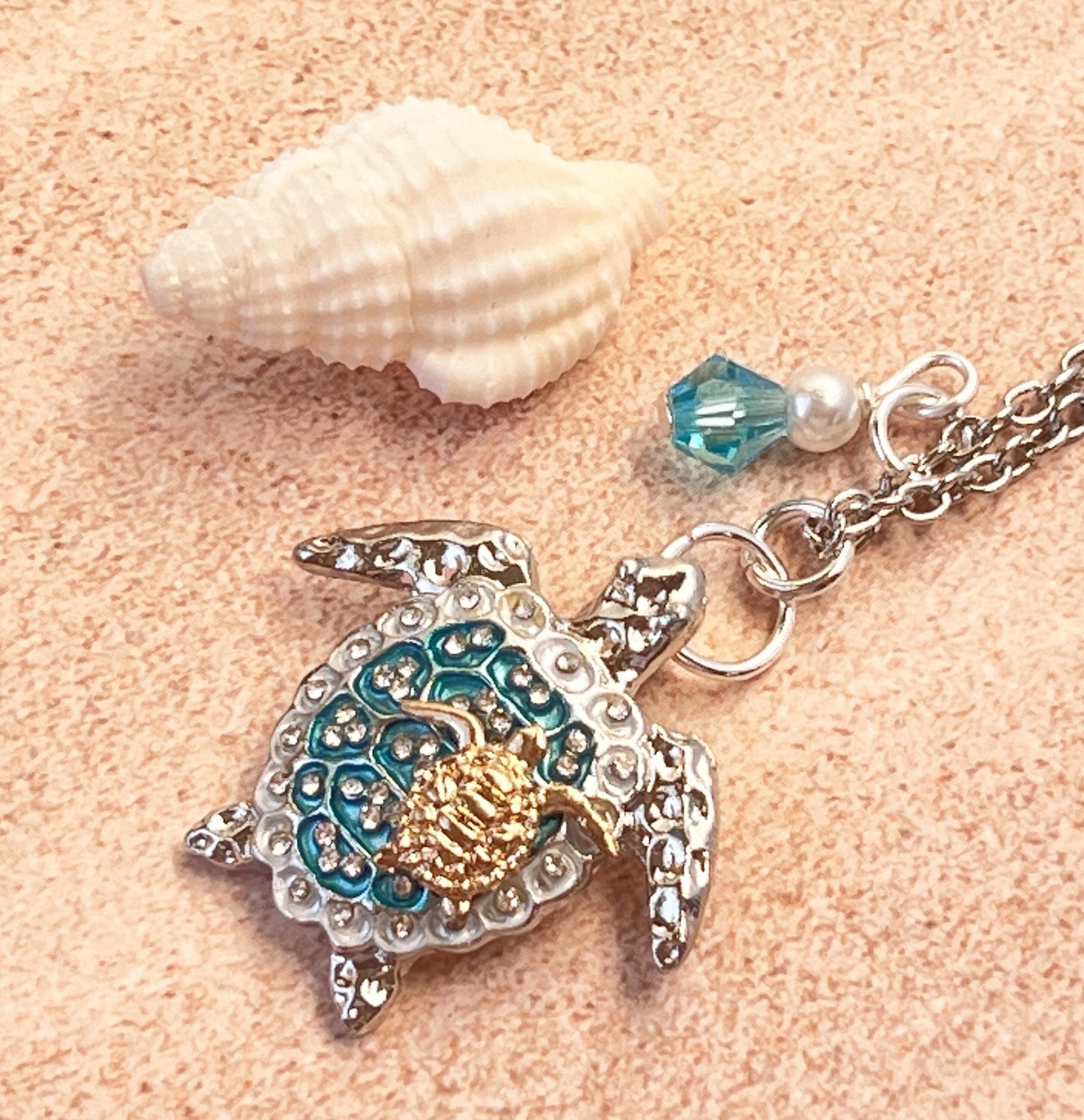 Mom & Baby Sea Turtle Necklace – Gold Tone Pendant, Mother's Day Coastal Beach Jewelry Gift