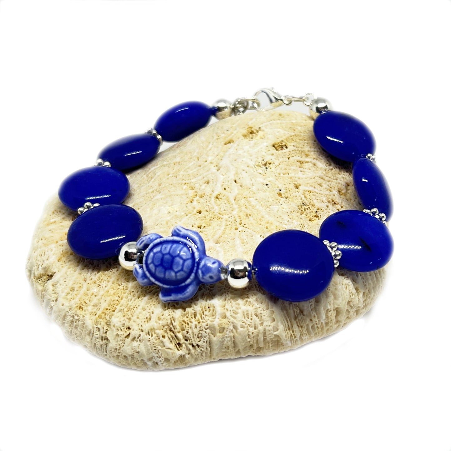 Stone Charm Bracelet: Lapis Lazuli Turtle - Ocean Inspired Jewelry