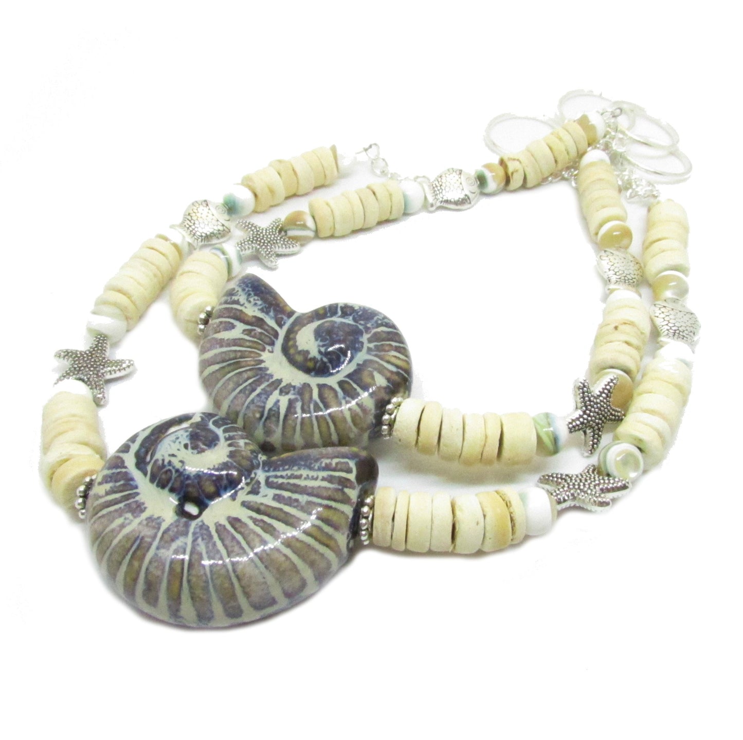 Seashell Curtain Tiebacks – Ceramic Shell, Coconut & Starfish Beads, Beach House Window Decor Set of 2
