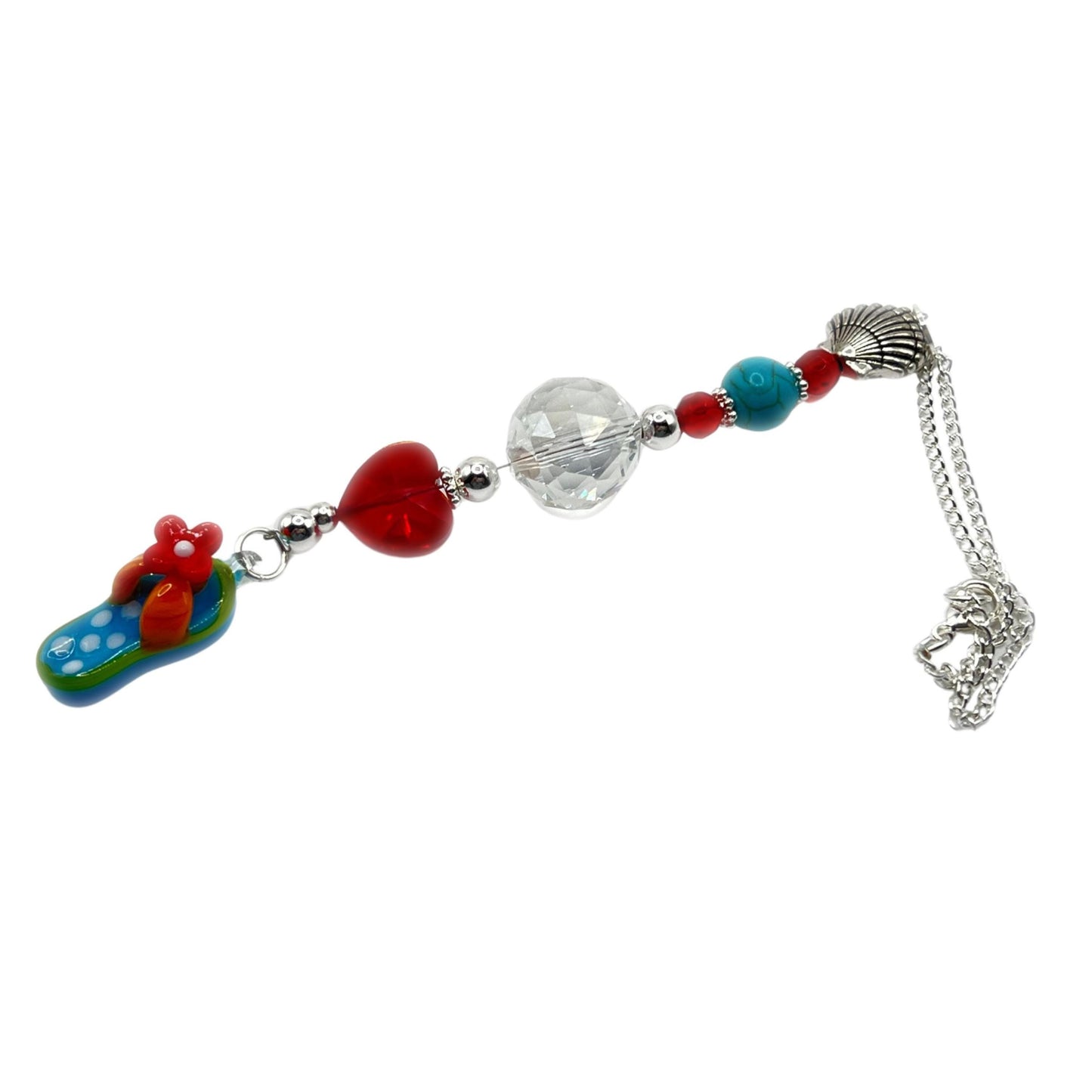 Beachy Car Charm – Sun Catcher Rear View Mirror Charm with Glass Beads & Flip Flop, Choose Your Color