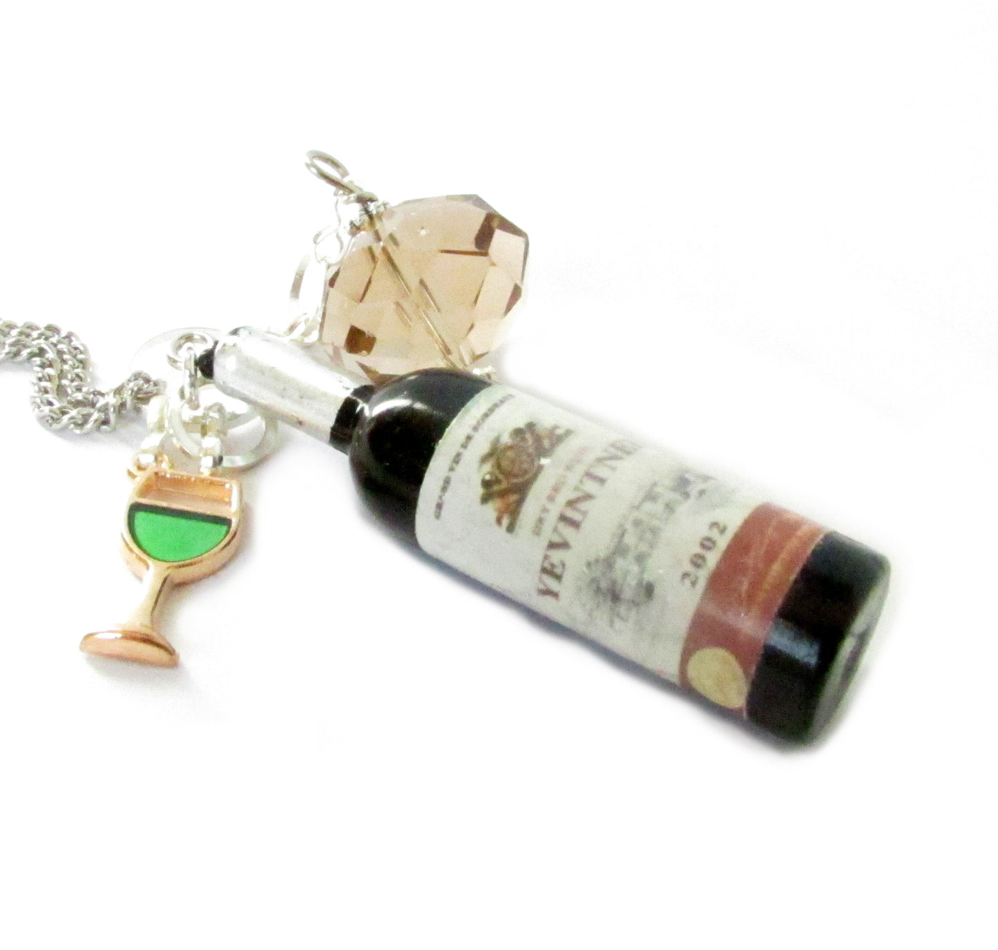 Wine Lover Car Charm – Sparkling Bottle & Glass Rear View Mirror Accessory