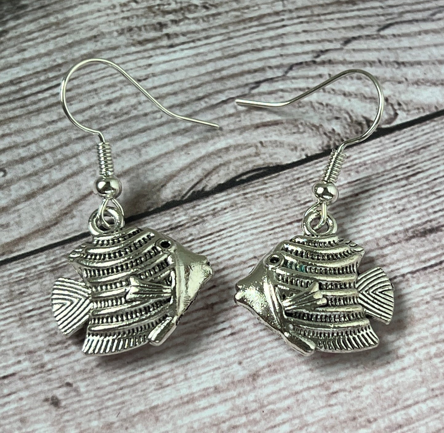 Angelfish Dangle Earrings – Silver Tropical Beach Jewelry, Handmade Ocean Gift for Her