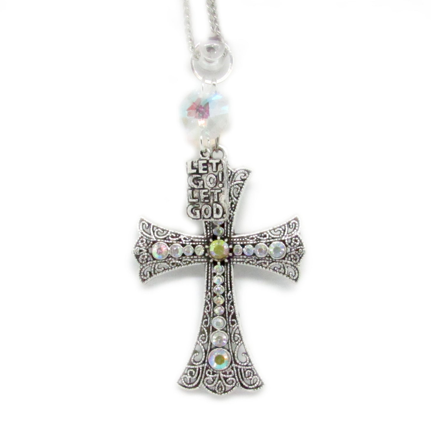 Cross Car Charm – Rhinestone Rear View Mirror Sun Catcher, Faith & Religious Handmade Gift for Her