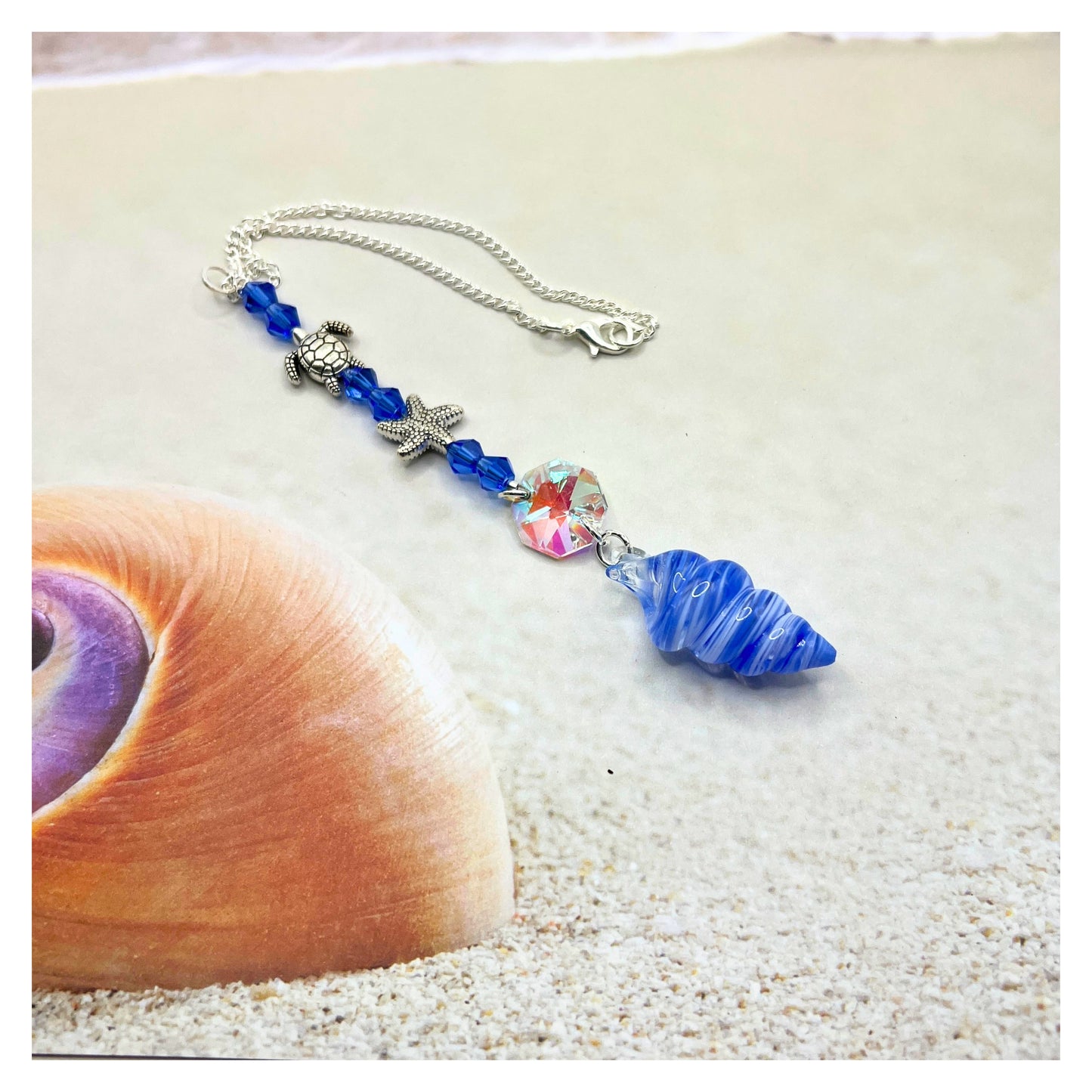Beach Car Charm | Rear View Mirror Ocean Charm | Sea Glass Suncatcher | Coastal Gift for Her