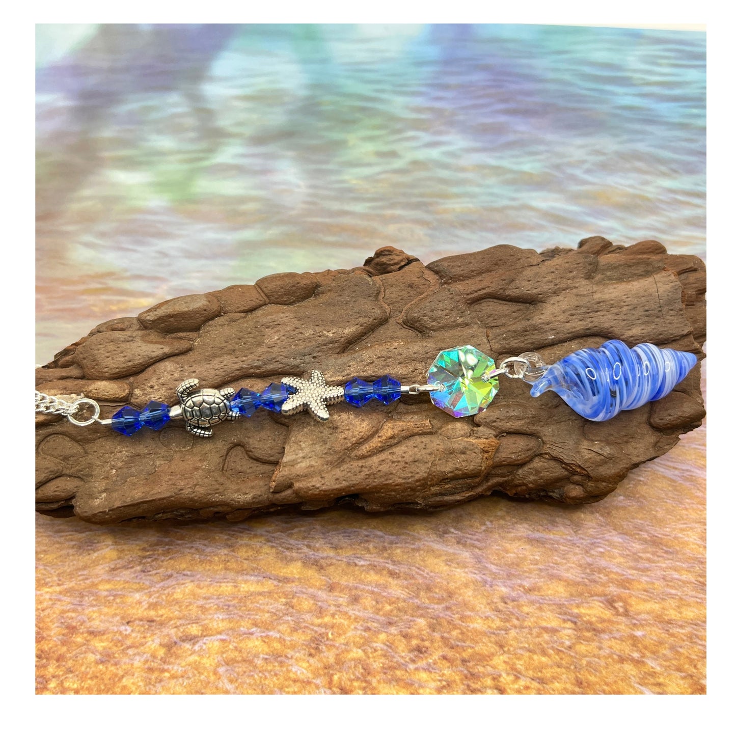 Beach Car Charm | Rear View Mirror Ocean Charm | Sea Glass Suncatcher | Coastal Gift for Her