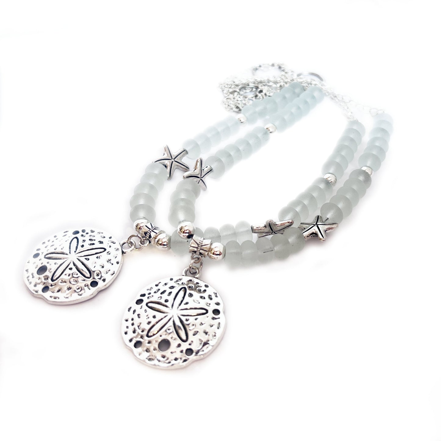 Sand Dollar Curtain Tiebacks – Sea Glass Beaded Coastal Beach Decor, Handmade Set of 2