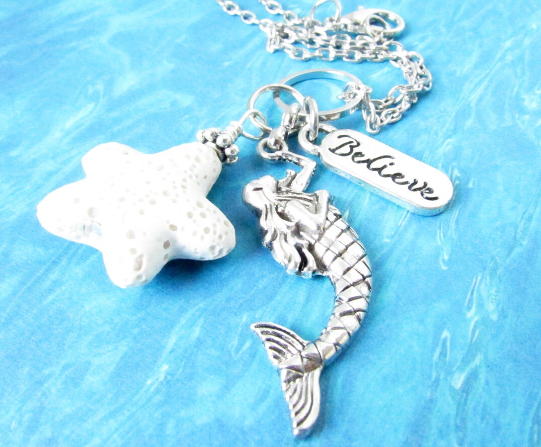 Mermaid Car Charm – Rear View Mirror Lava Bead Aromatherapy Diffuser, Coastal Beach Gift
