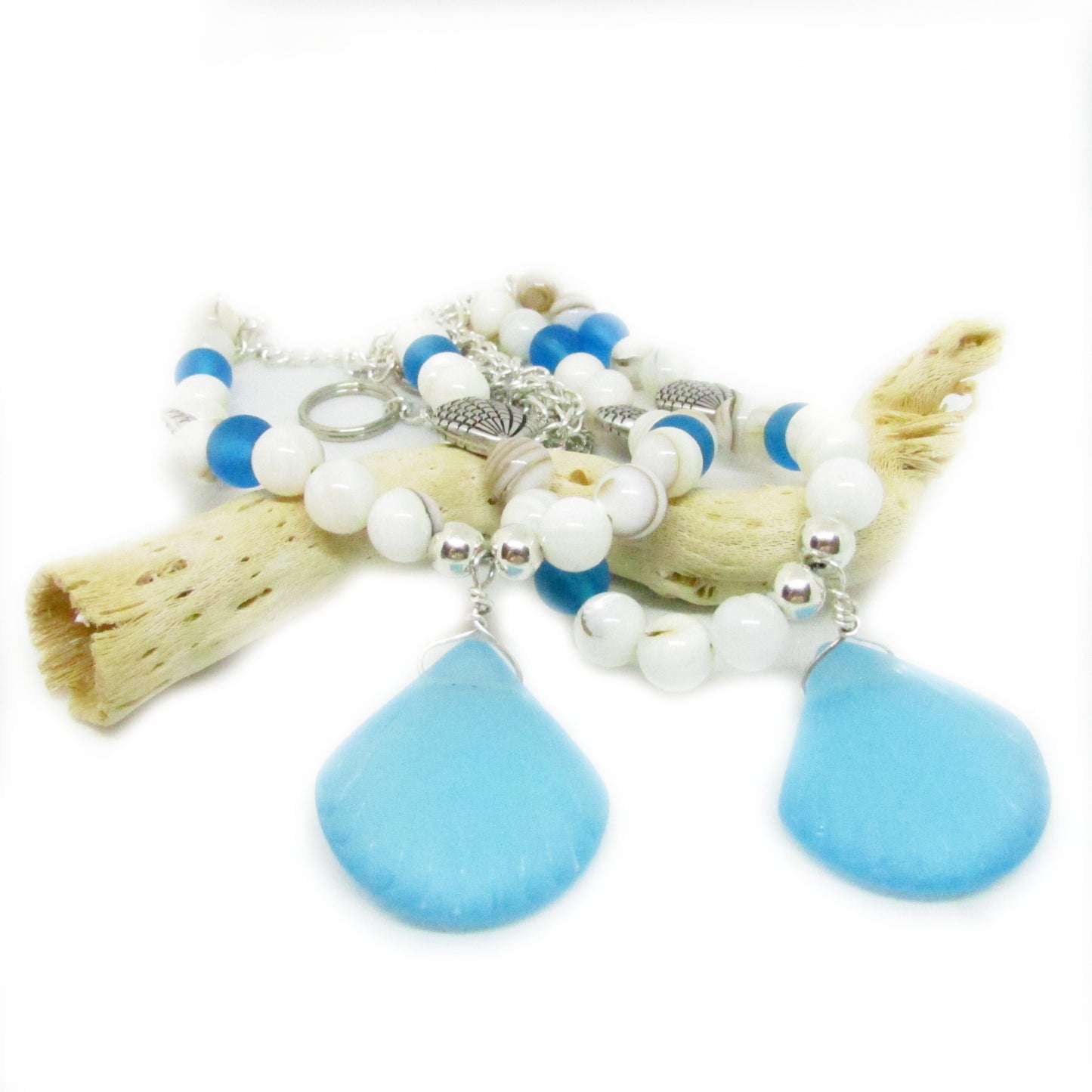 Sea Glass Curtain Tiebacks – Coastal Shell Bead Drapery Holdbacks, Handmade Beach Decor Set of 2
