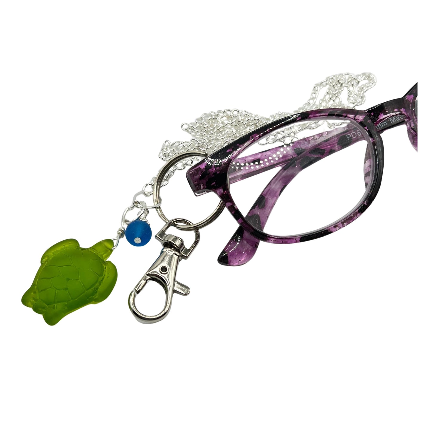 Sea Turtle Eyeglass Lanyard – Green Glass Turtle Necklace Chain & ID Badge Holder, Coastal Gift