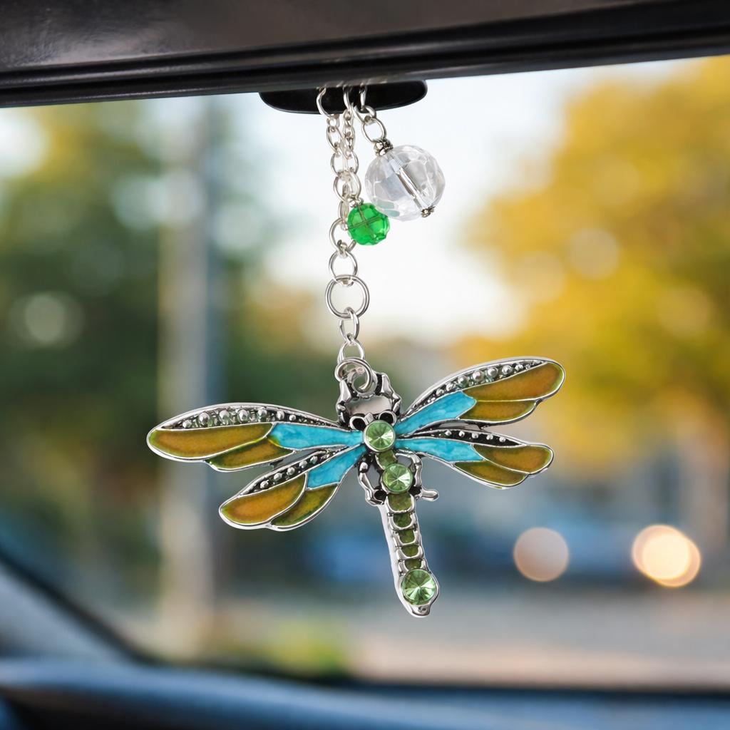Dragonfly Car Charm – Crystal Sun Catcher Rear View Mirror Charm, Choose Your Color