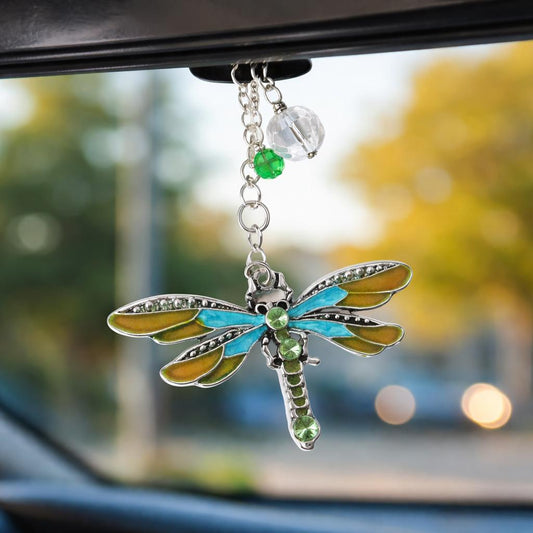 Dragonfly Car Charm – Crystal Sun Catcher Rear View Mirror Charm, Choose Your Color