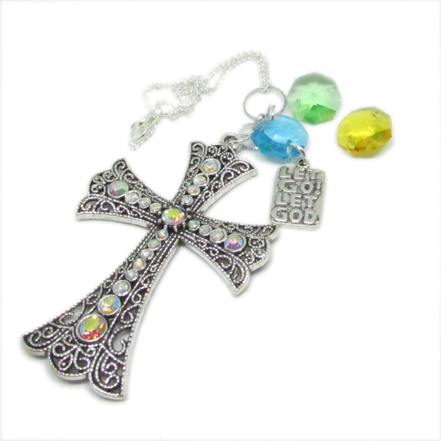 Cross Car Charm – Rhinestone Rear View Mirror Sun Catcher, Faith & Religious Handmade Gift for Her