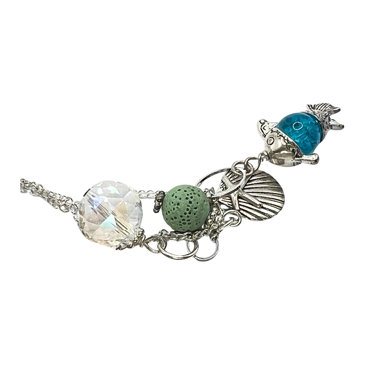 Tropical Car Diffuser Charm – Green Lava Bead & Fish Rearview Mirror Charm, Aromatherapy Car Accessory