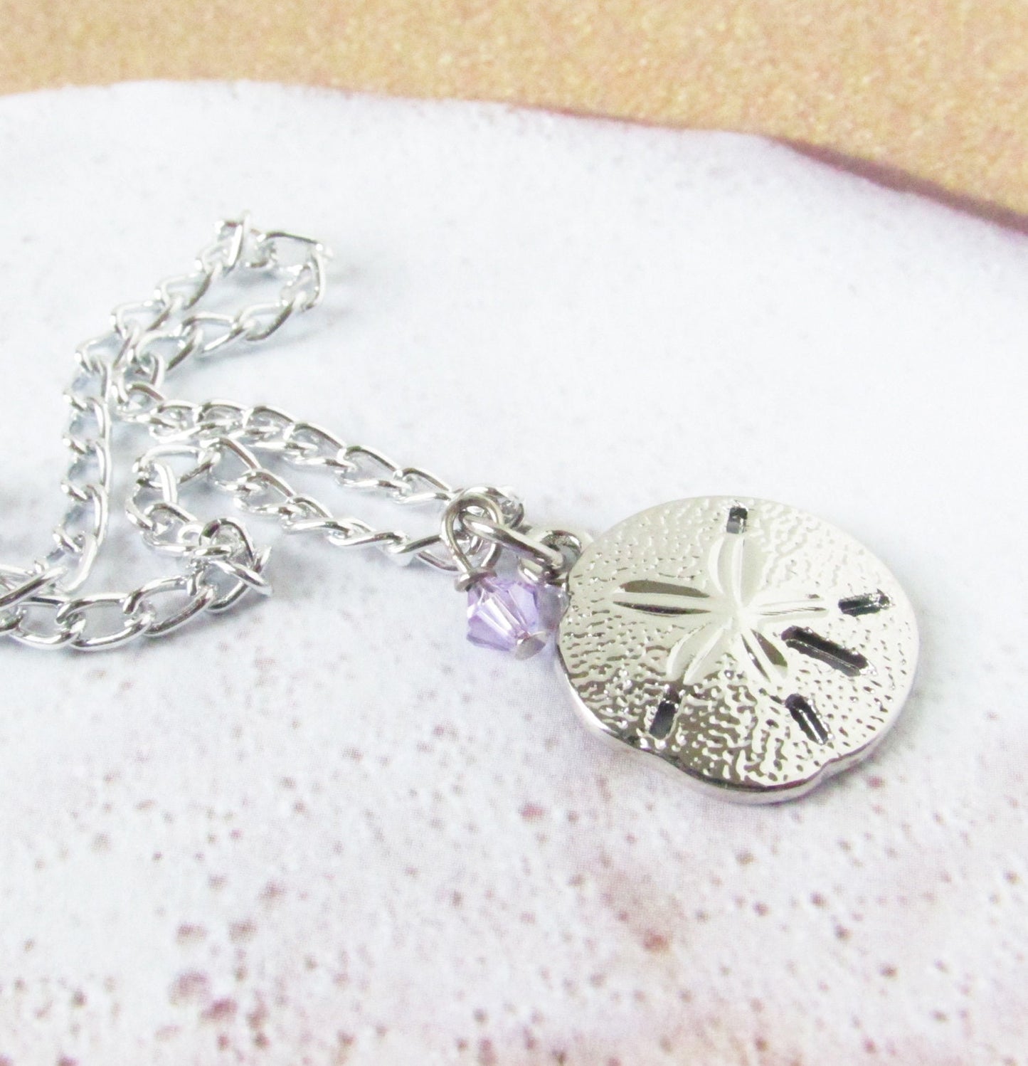 Sand Dollar Anklet – Purple Crystal Beach Ankle Bracelet, Handmade Coastal Jewelry Gift
