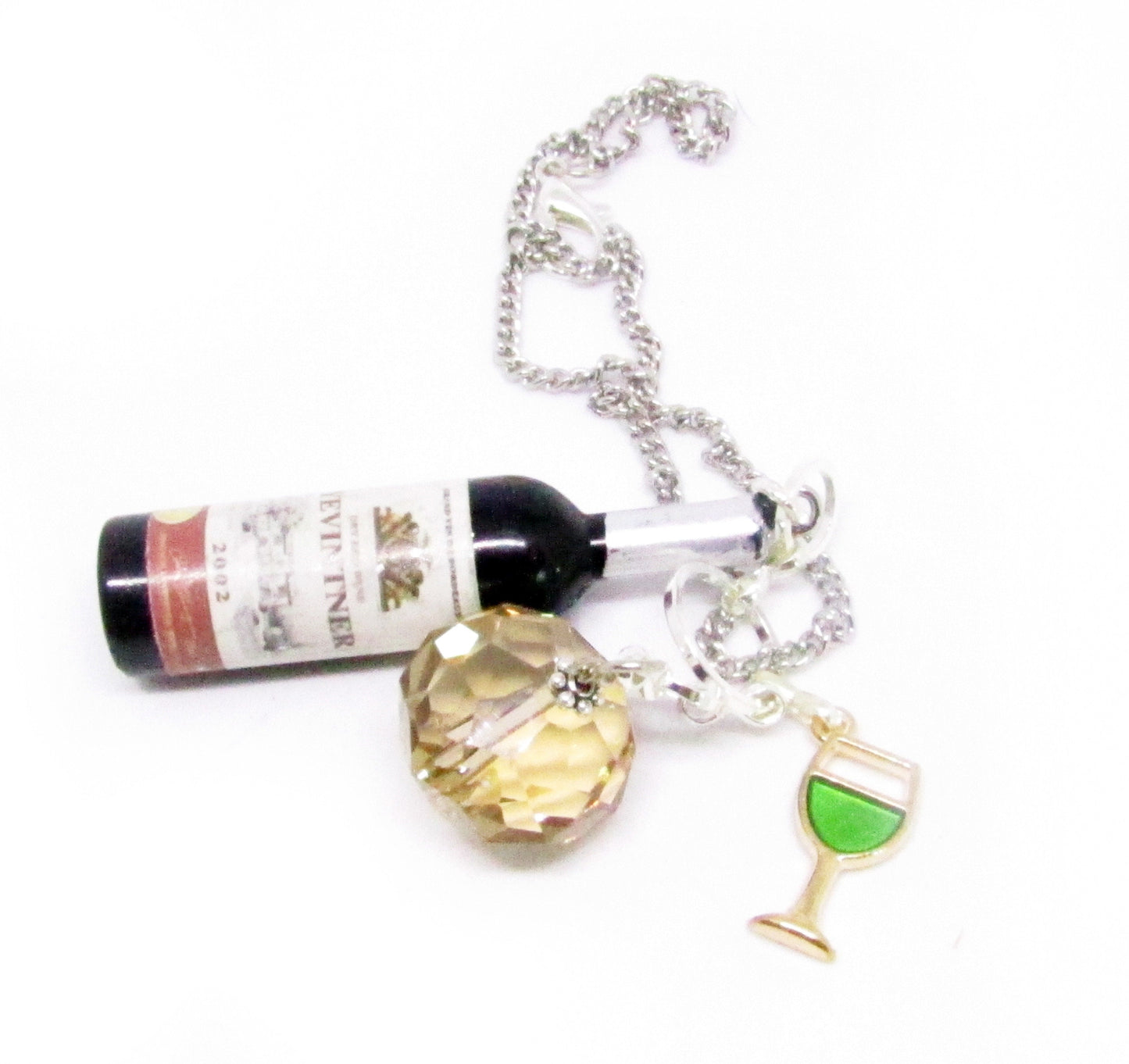 Wine Lover Car Charm – Sparkling Bottle & Glass Rear View Mirror Accessory