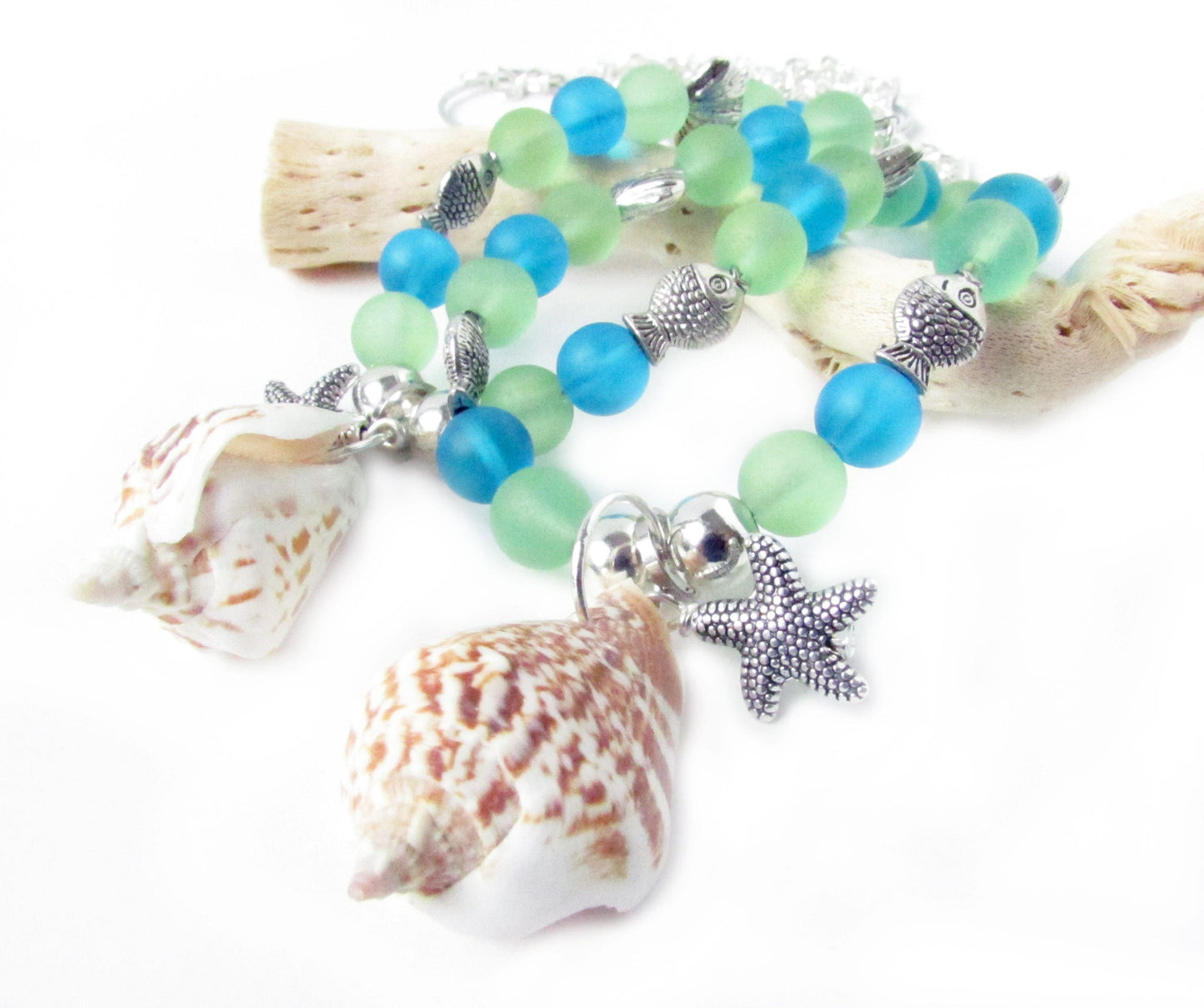 Seashell Curtain Tiebacks – Sea Glass Beaded Tropical Coastal Decor, Set of 2
