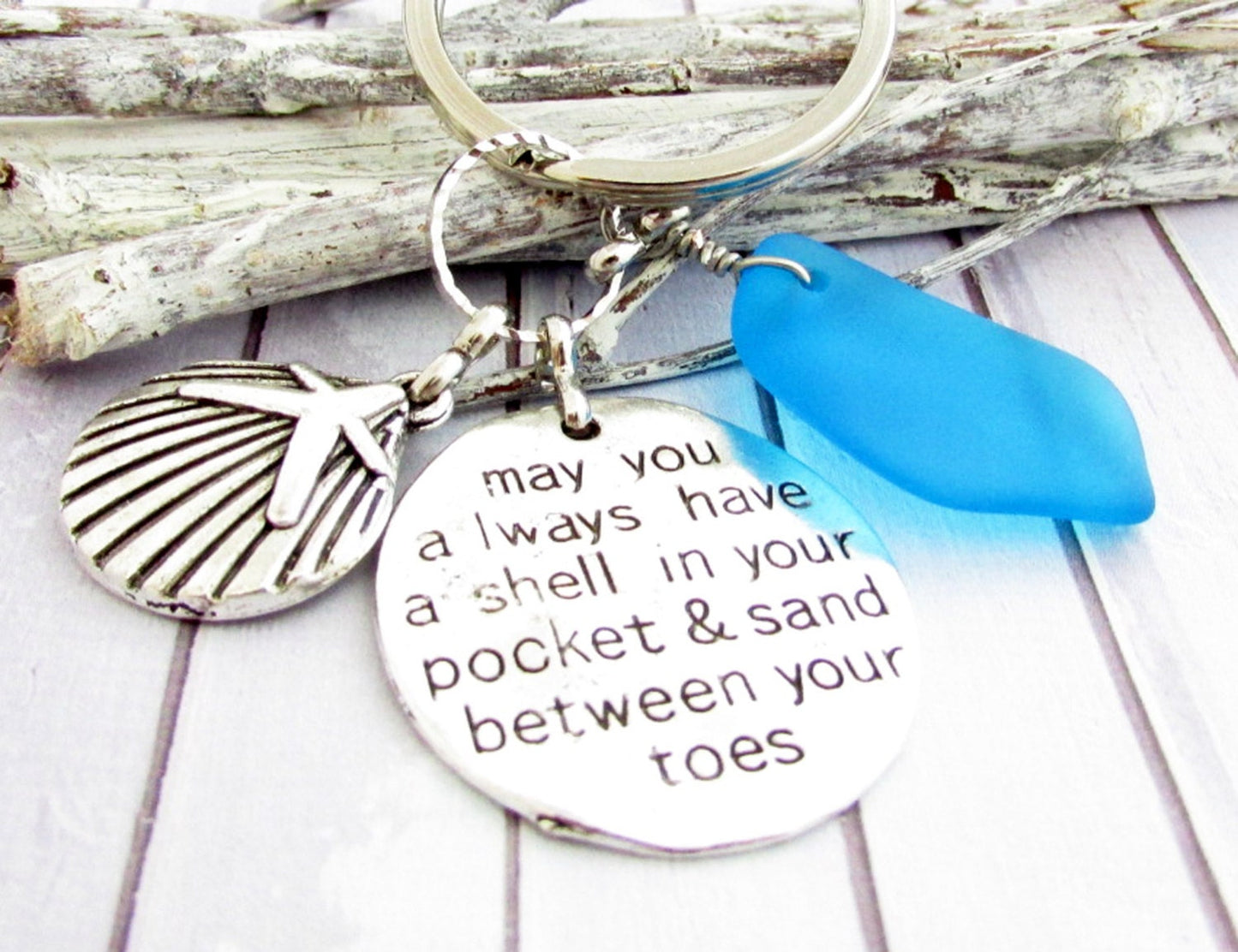 Sea Glass Keychain – Starfish & Shell Charm, Handmade Coastal Beach Lover Gift