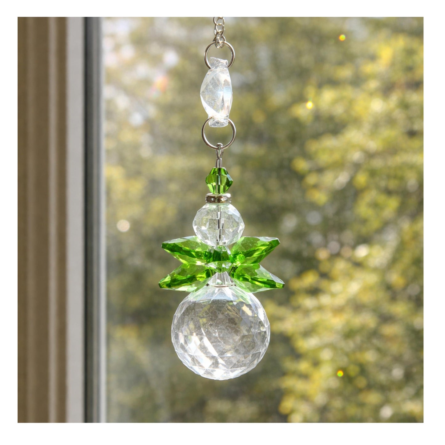 Crystal Angel Sun Catcher – Faceted Crystal Ball Rear View Mirror Charm, Choose Your Color
